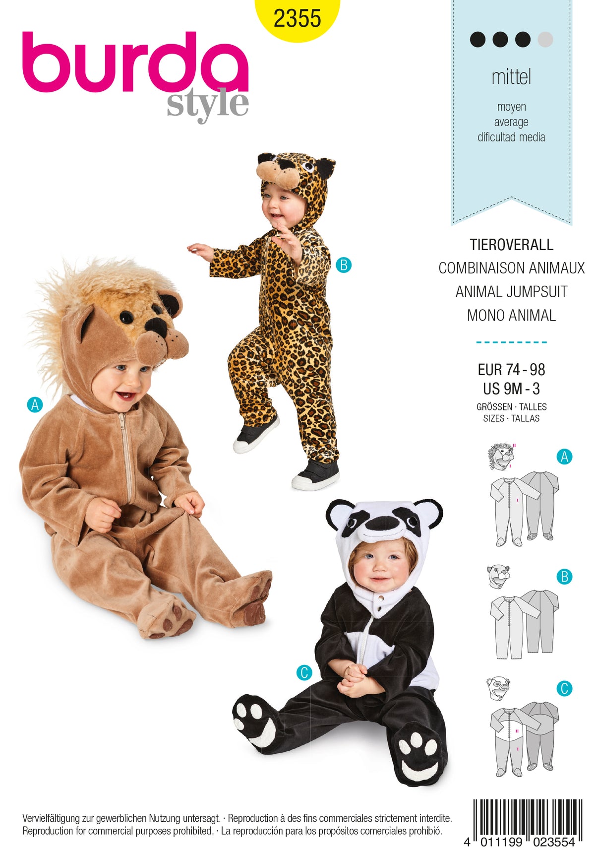 Patron Burda n°2355 - Combinaison Animaux pour Enfants