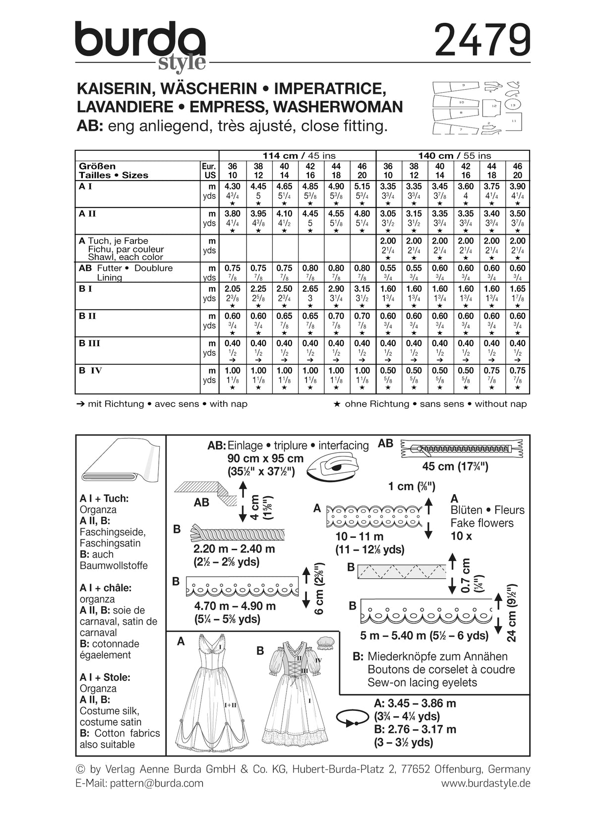 Patron Burda n°2479 – Déguisements Impératrice et Lavandière