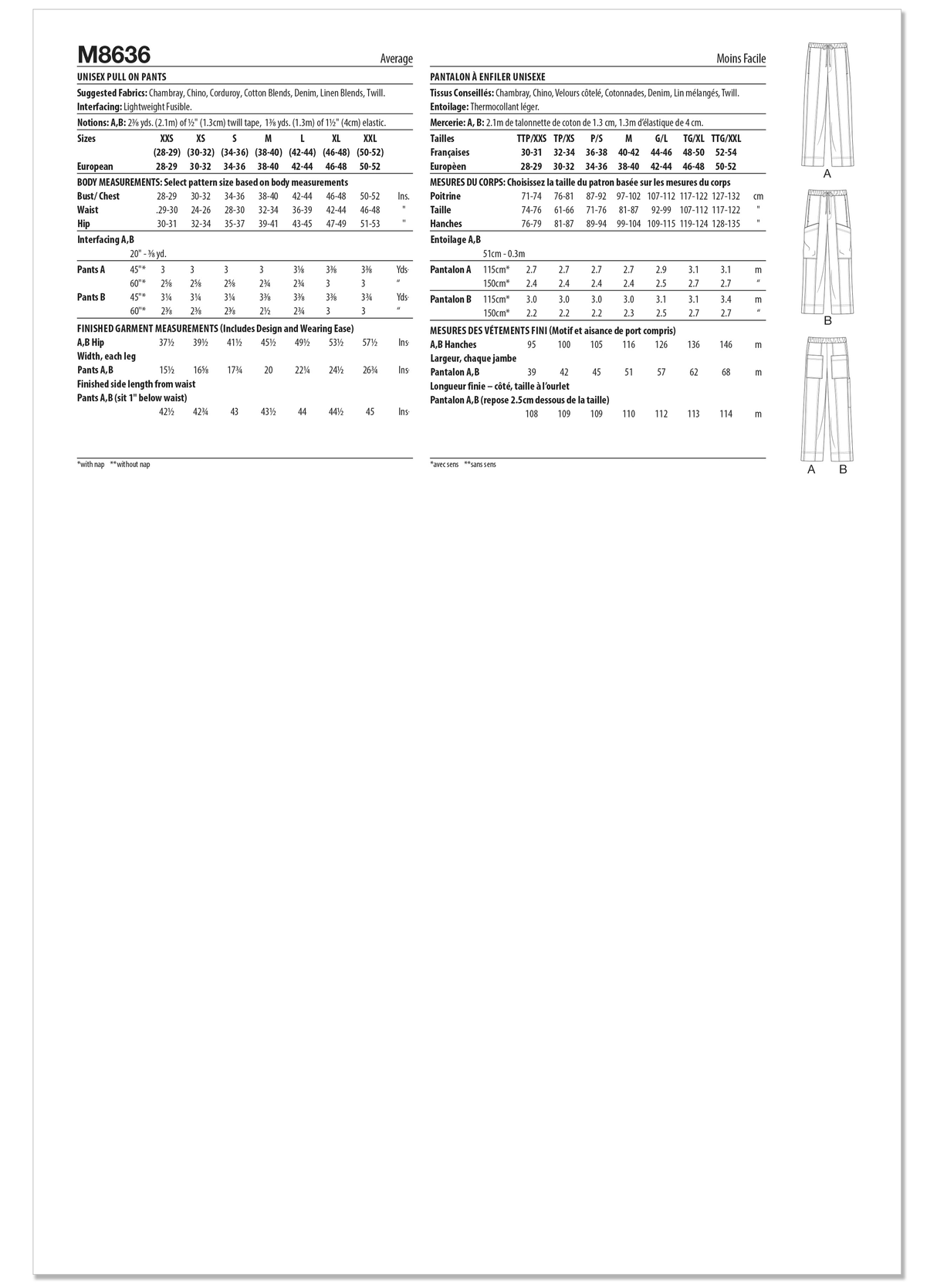 Patron McCall's n°8636 – Pantalons à enfiler sont dotés d’une taille élastiquée avec des cordons