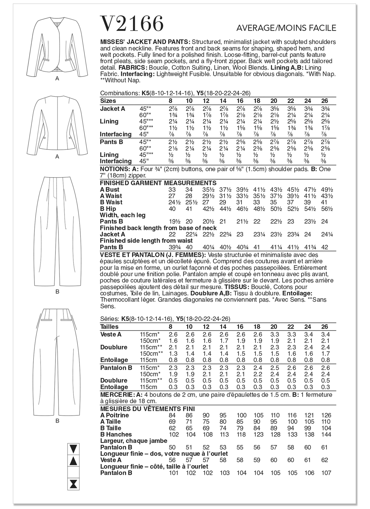 Patron Vogue n°2166 – Veste structurée et pantalon coupe baril