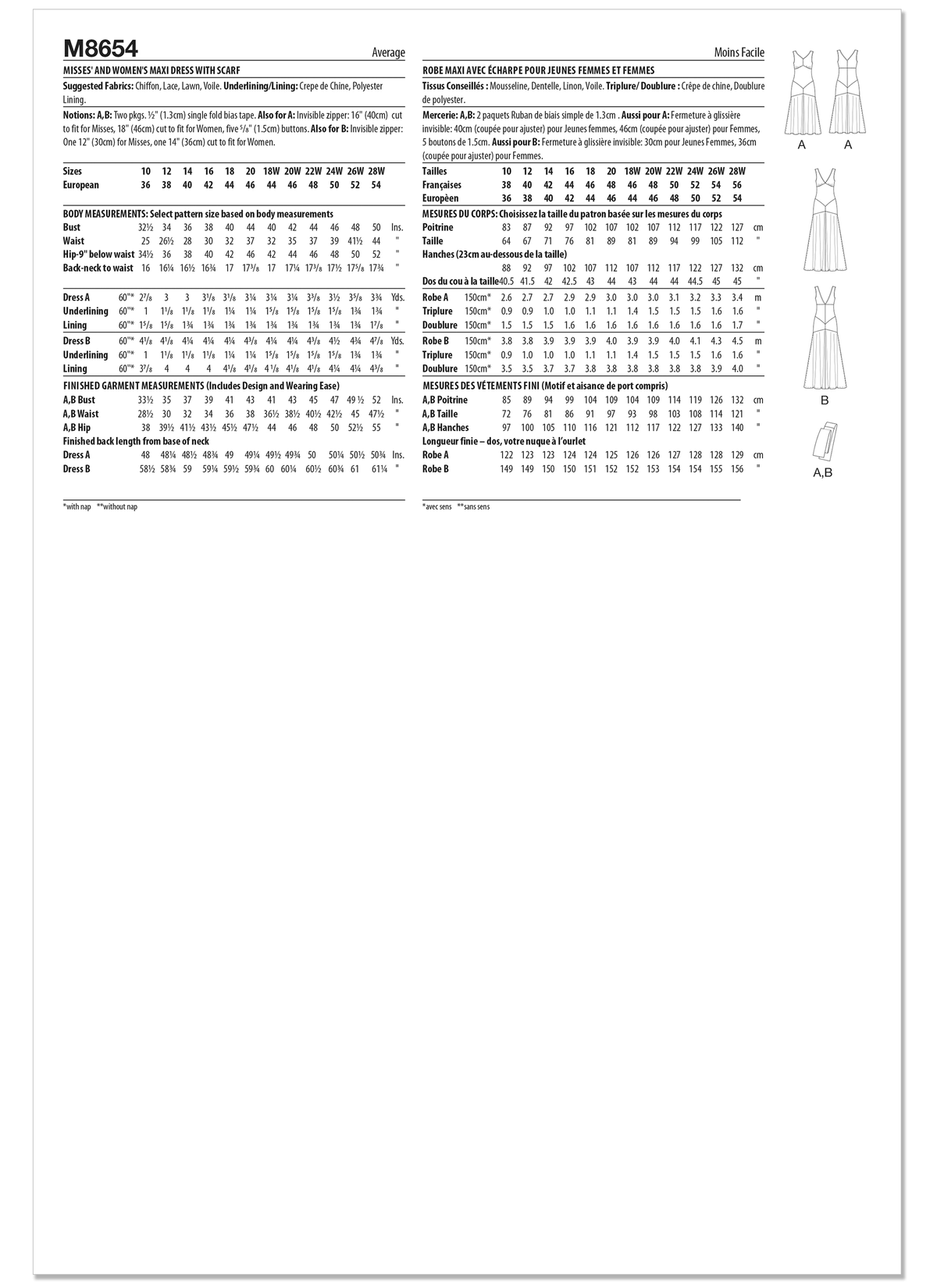 Patron McCall's n°8654 – Robes sans manches coupées en biais