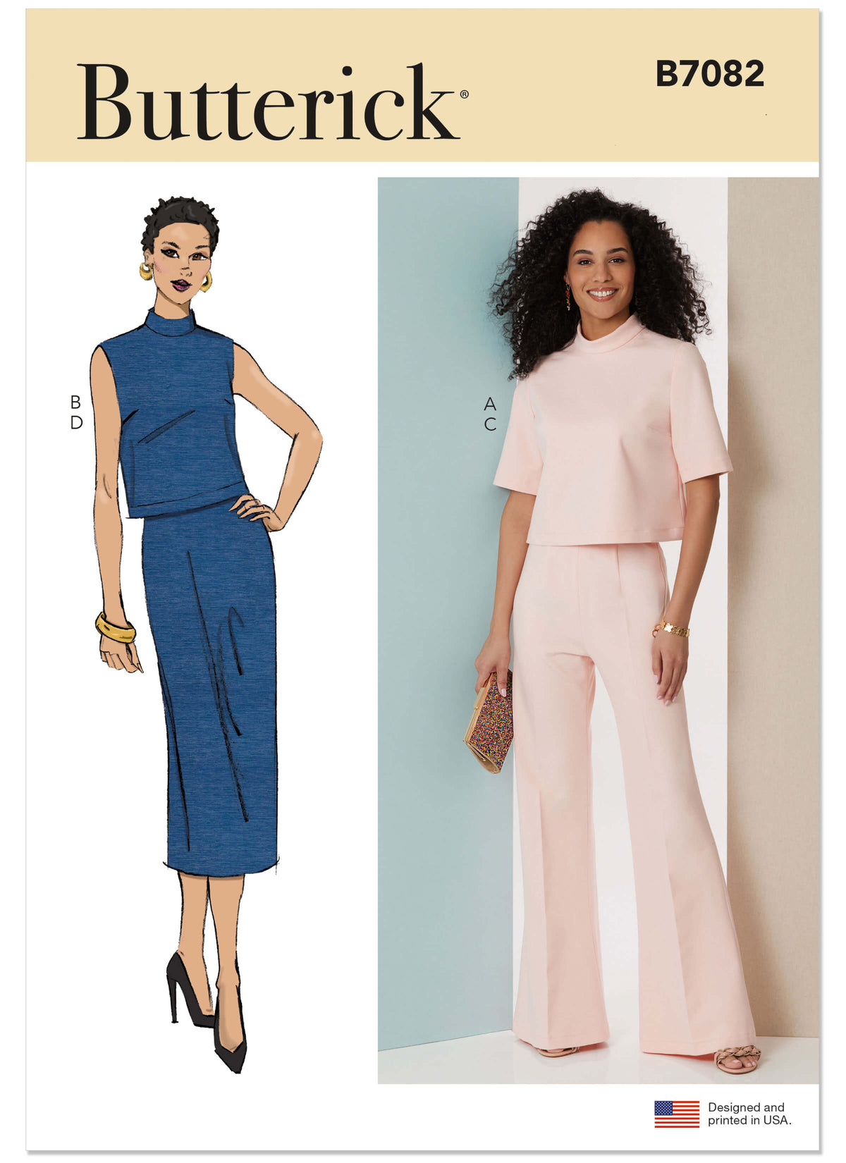 Patron Butterick n°7082 – Hauts, pantalon large et jupe crayon