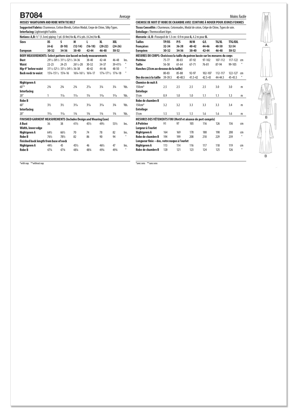 Patron Butterick n°7084 – Chemise de nuit et peignoir kimono