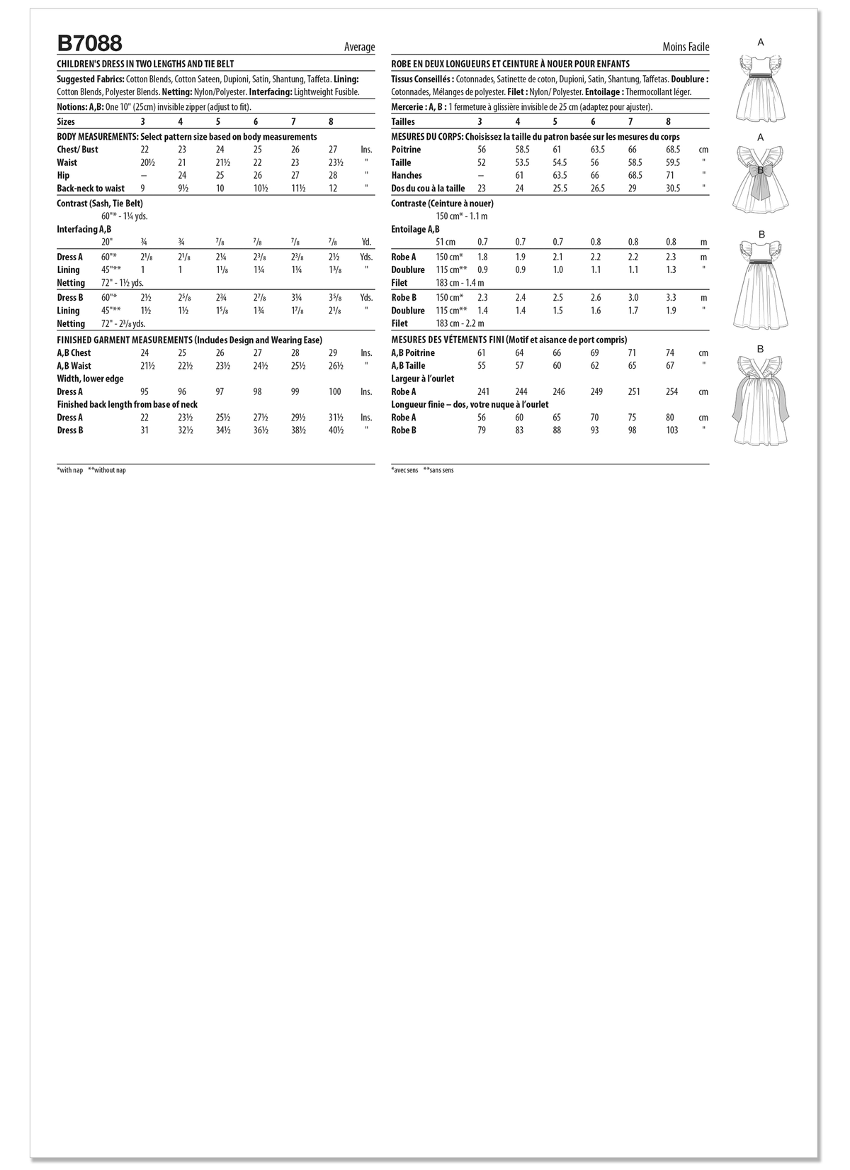 Patron Butterick n°7088 – Robe enfant à volants et nœud dos