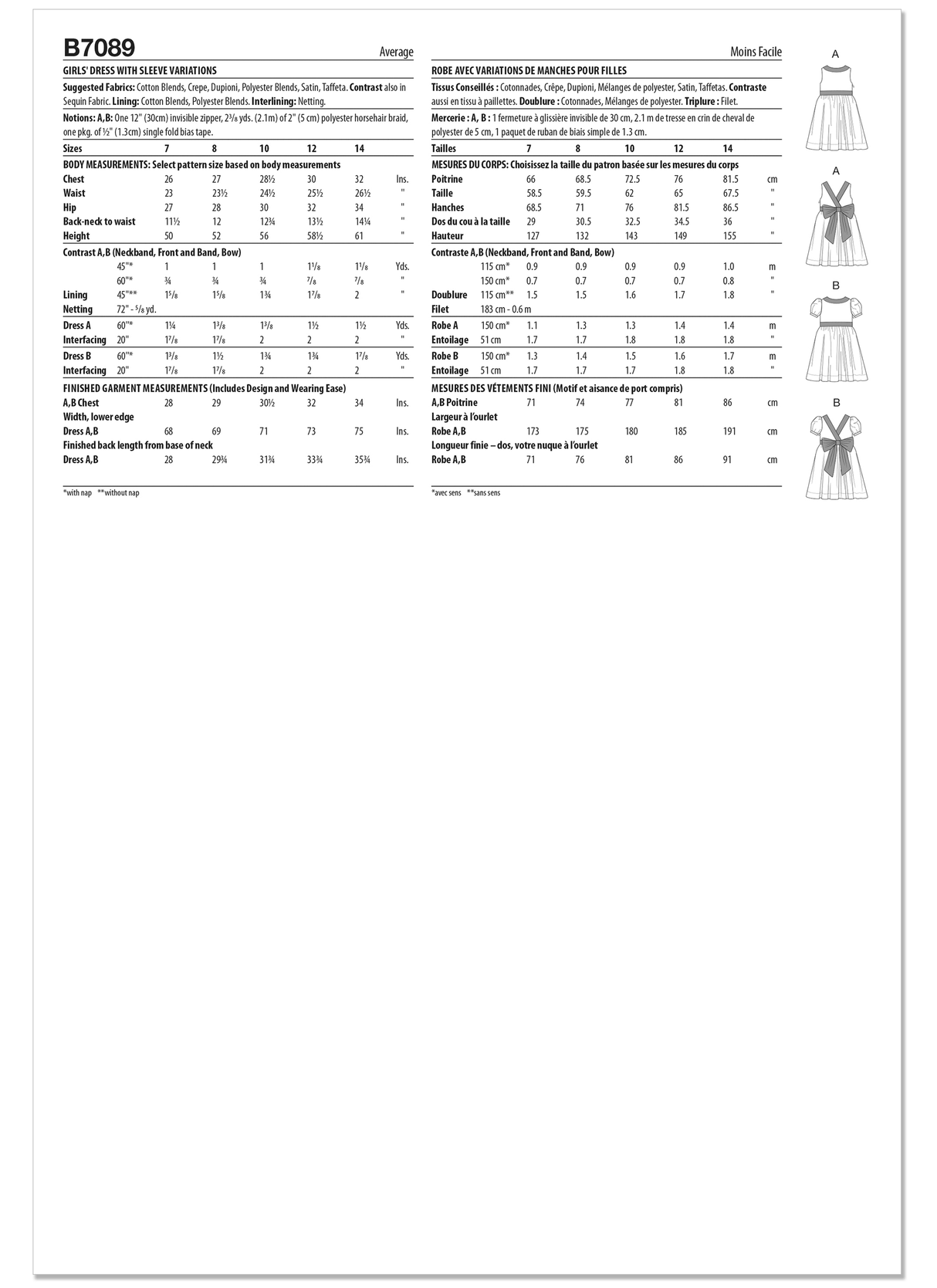 Patron Butterick n°7089 – Robe de cérémonie pour fille