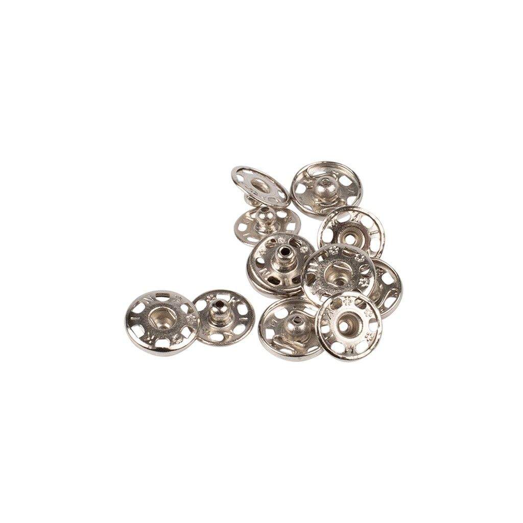 Boutons pression à coudre en laiton inoxydable (N°8, Carte 4 pcs, Argenté)