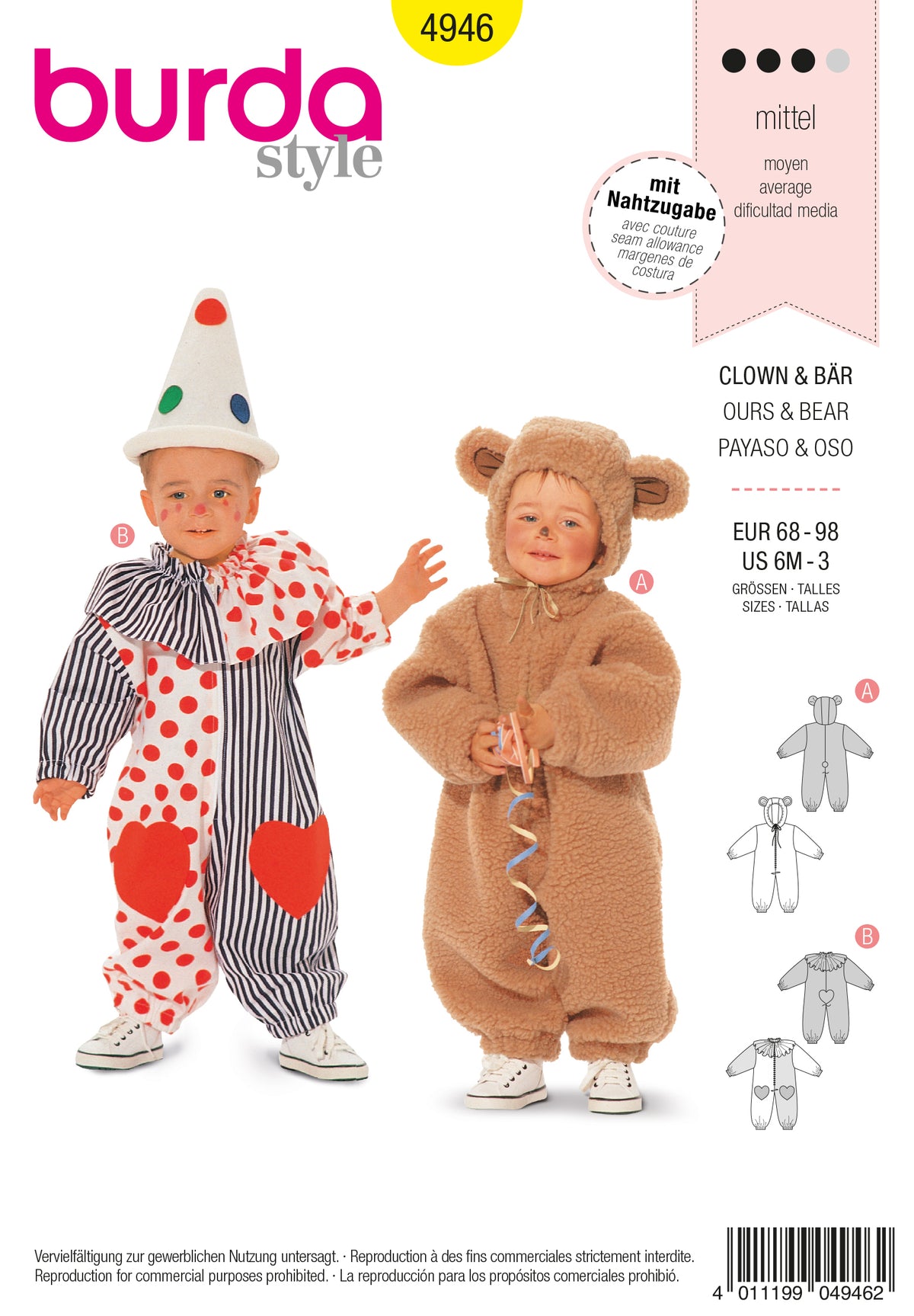 Patron Burda n°4946 – Déguisements Clown et Ours pour Enfants