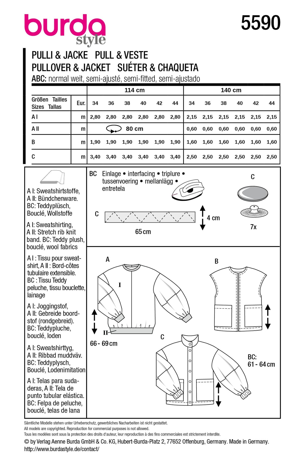 Patron Burda n°5590 - Pull, gilet et veste