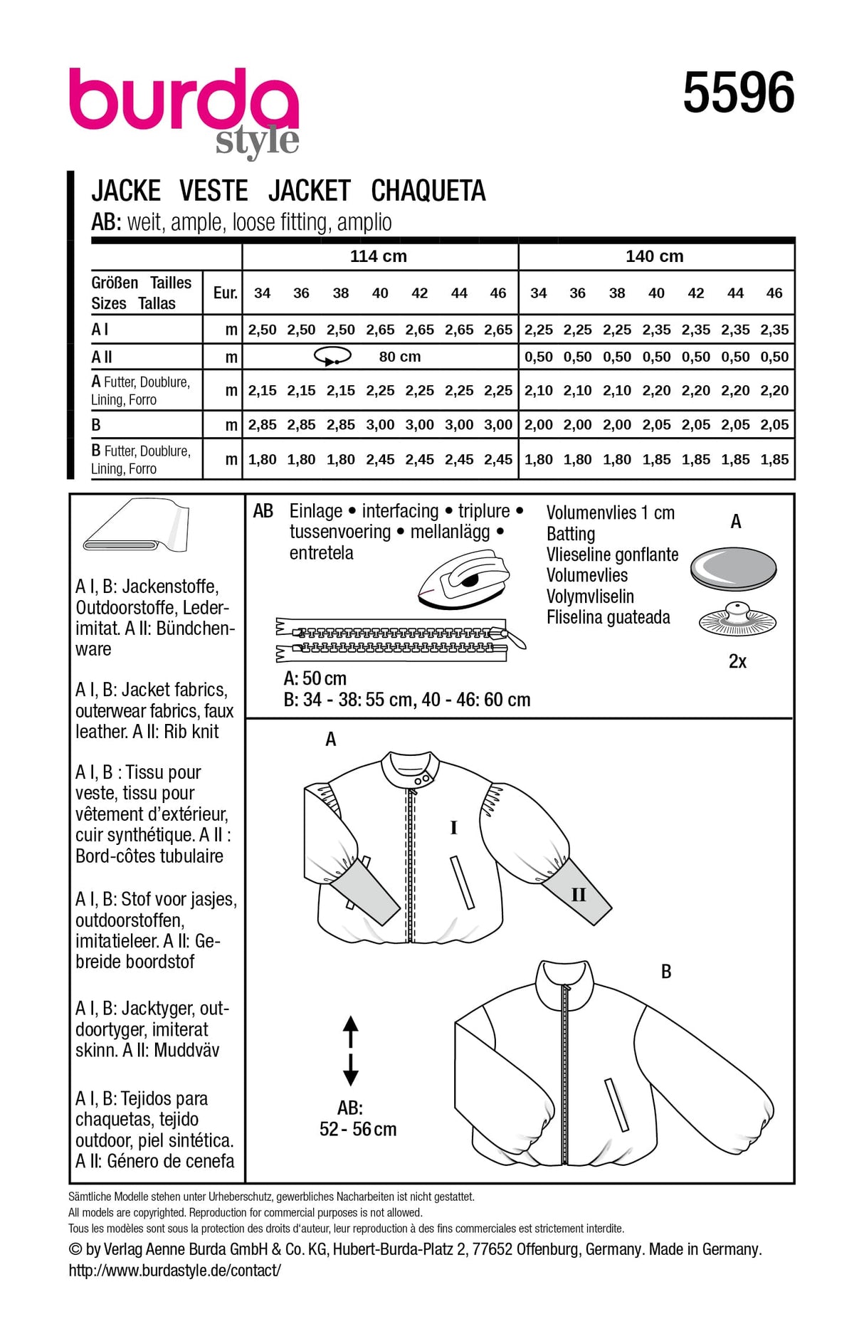 Patron Burda n°5596 - Bombers femme