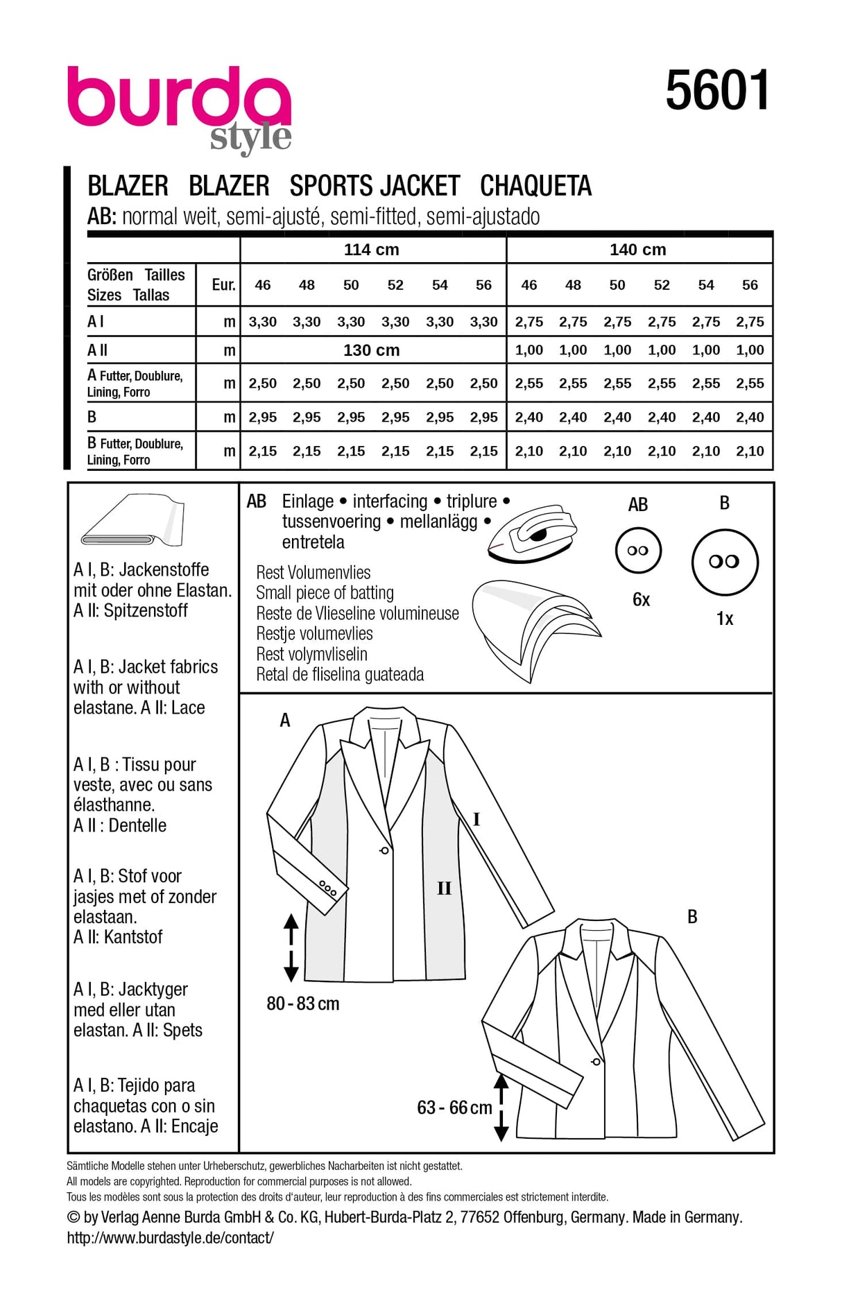 Patron Burda n°5601 - Veste smoking et blazer