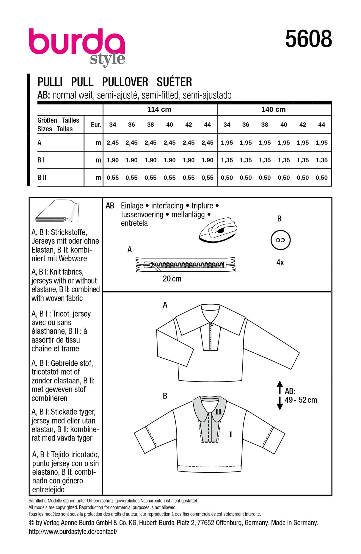 Patron Burda n°5608 - Pulls boxy