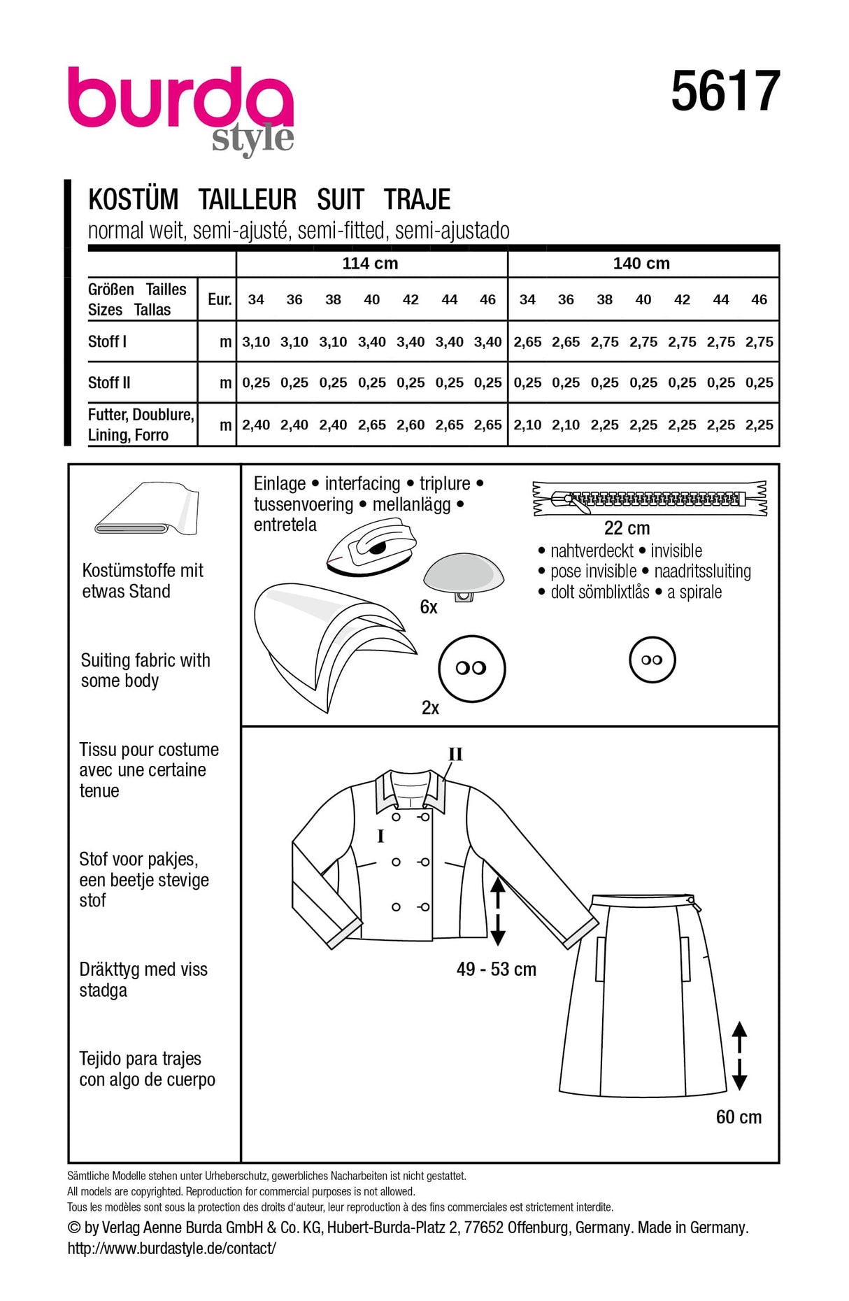 Patron Burda n°5617 - Ensemble tailleur
