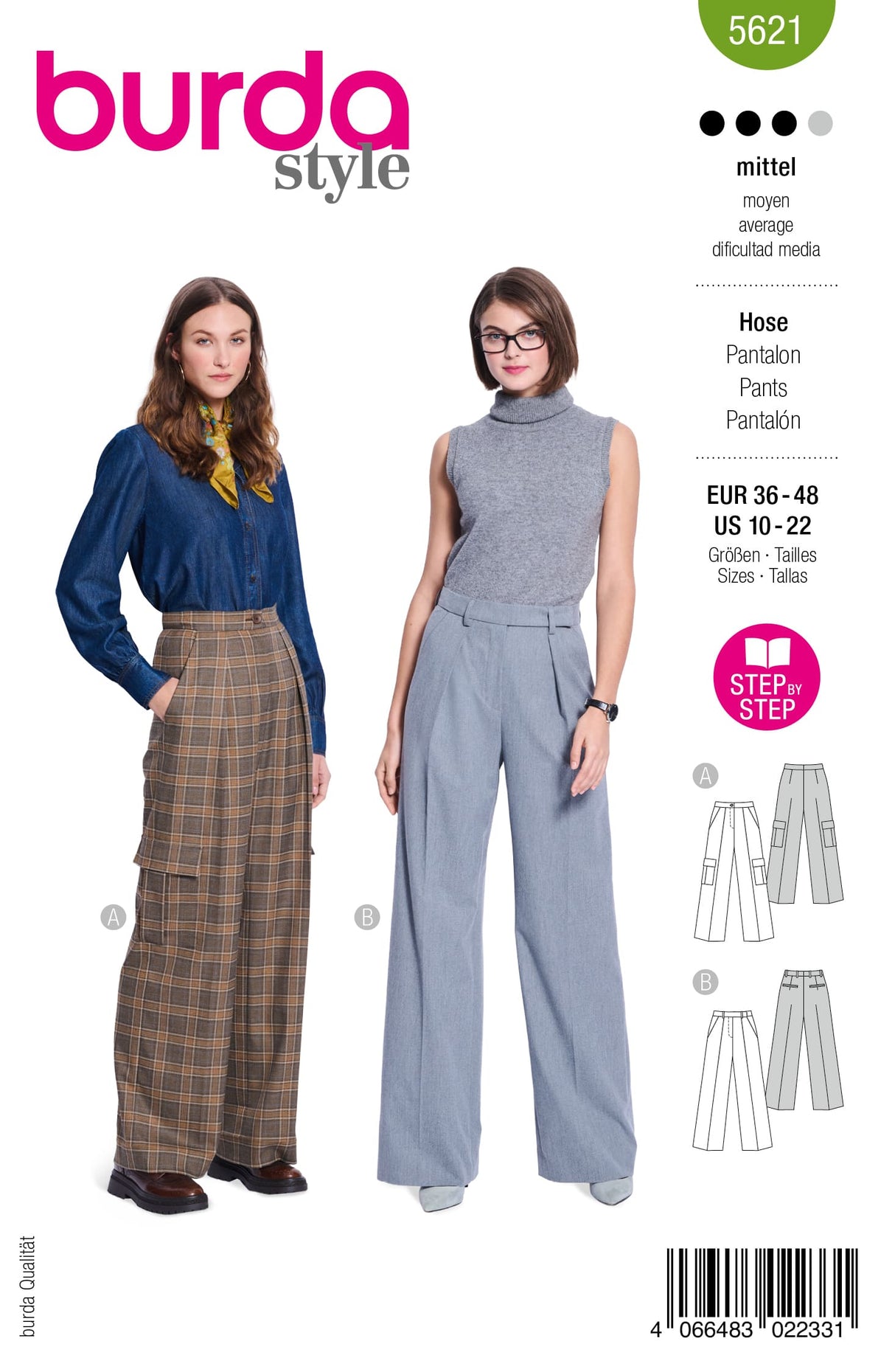 Patron Burda n°5621 - Pantalons larges à plis