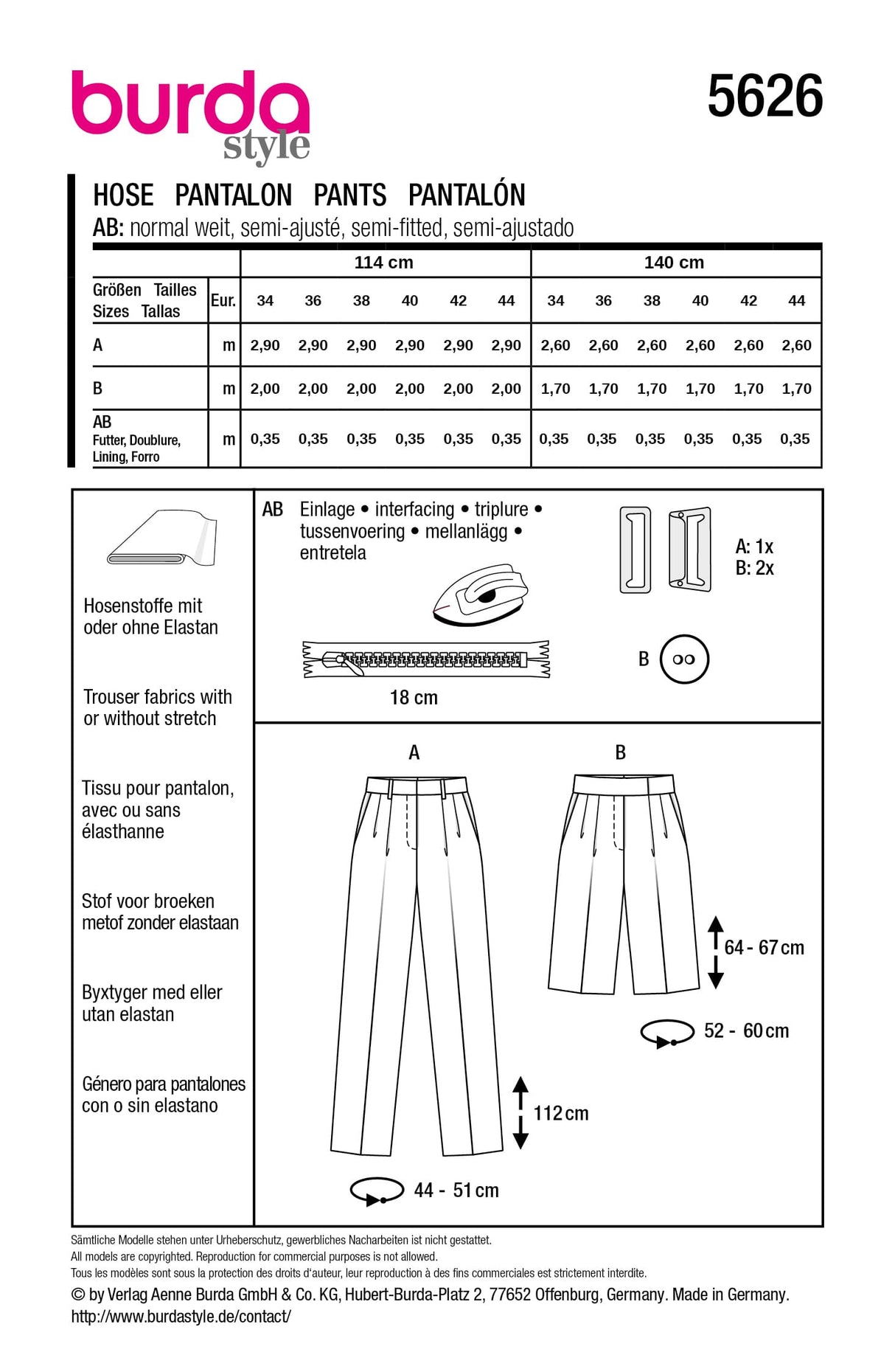 Patron Burda n°5626 - Pantalon et bermuda