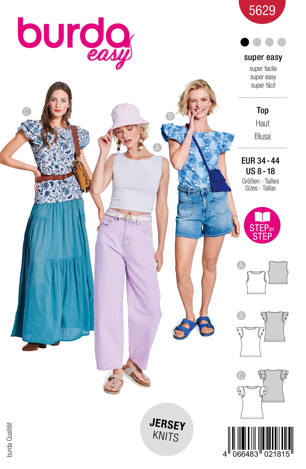 Patron Burda 5629 – Tops & t-shirts à volants