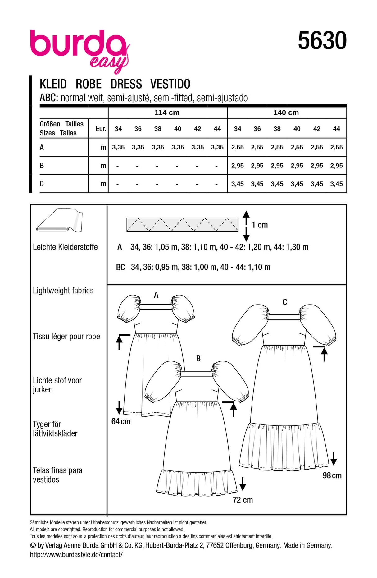 Patron Burda 5630 – Robes estivales romantiques 3 longueurs