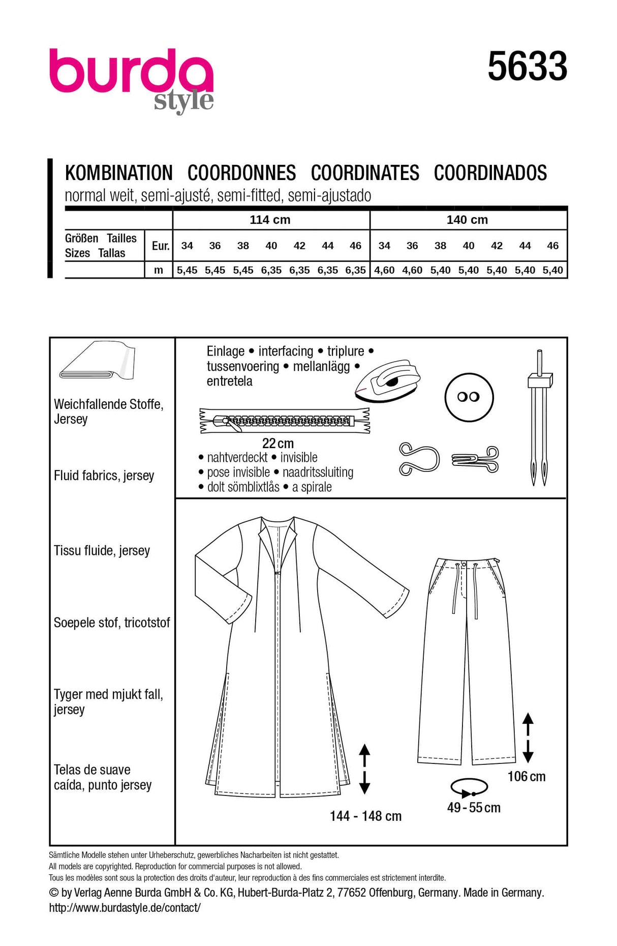 Patron Burda 5633 – Ensemble blouse longue et pantalon élégant à coudre
