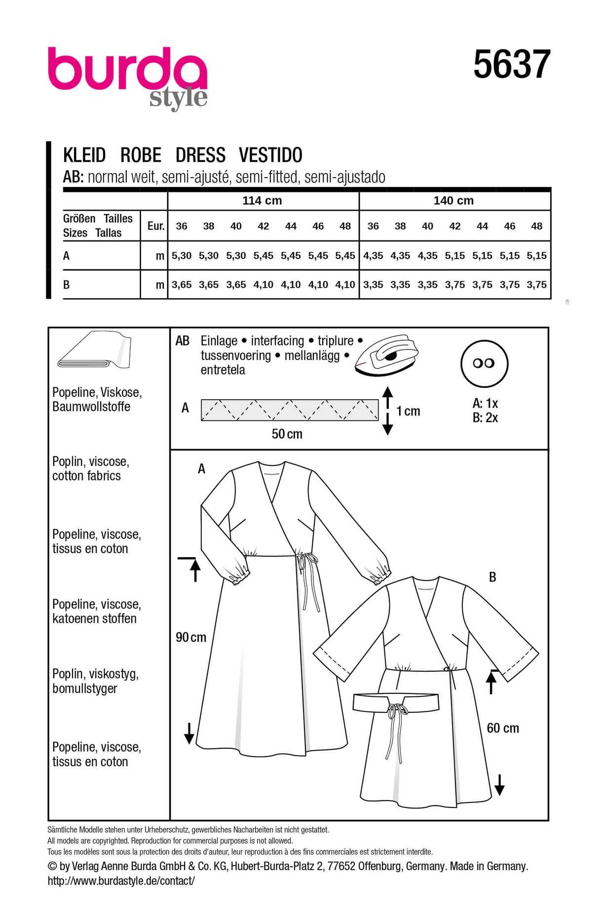 Patron Burda 5637 – Robe portefeuille élégante à coudre