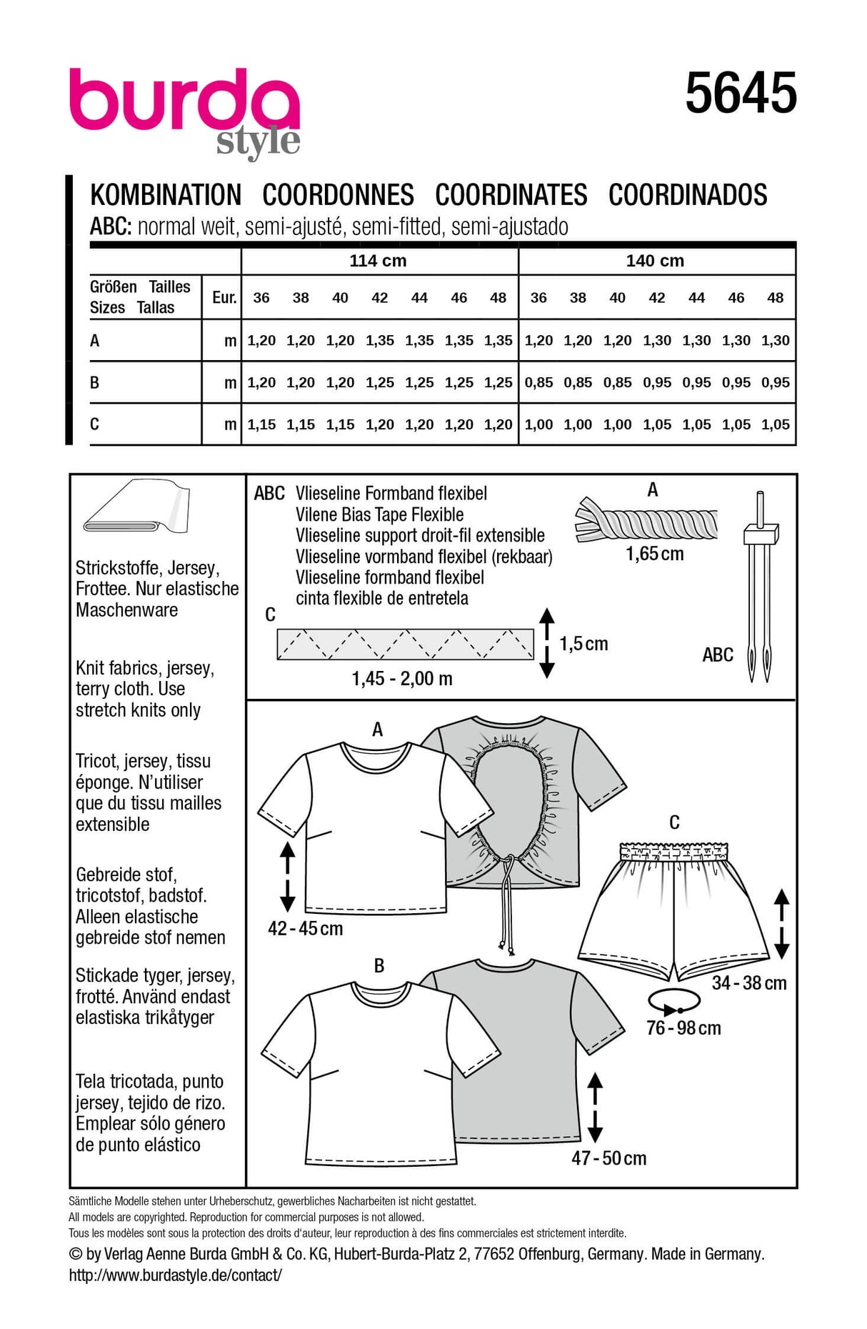 Patron Burda 5645 – T-shirt et short d’été faciles à coudre