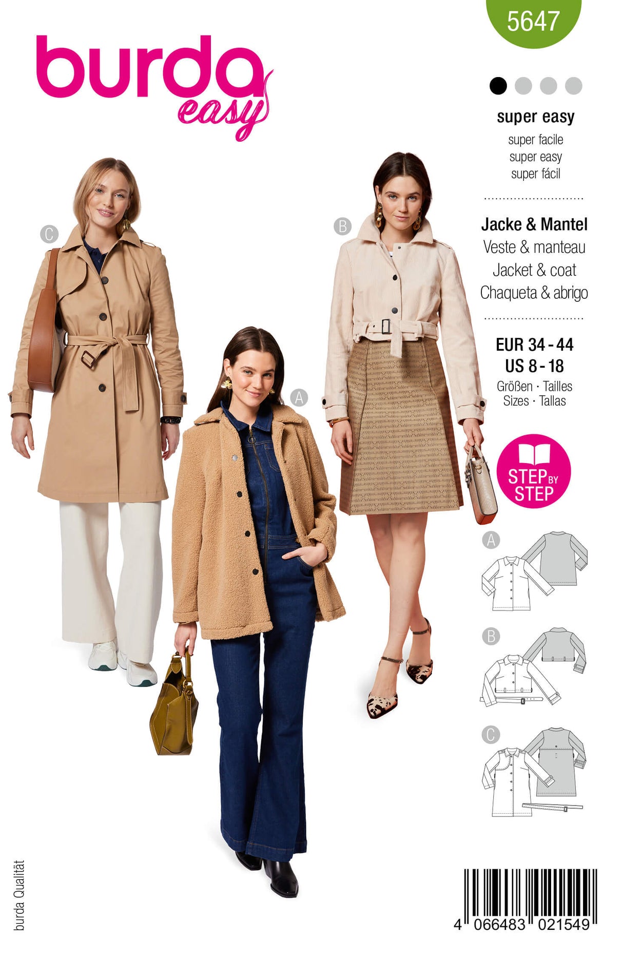 Patron Burda 5647 – Vestes et manteaux femme tendance faciles à coudre