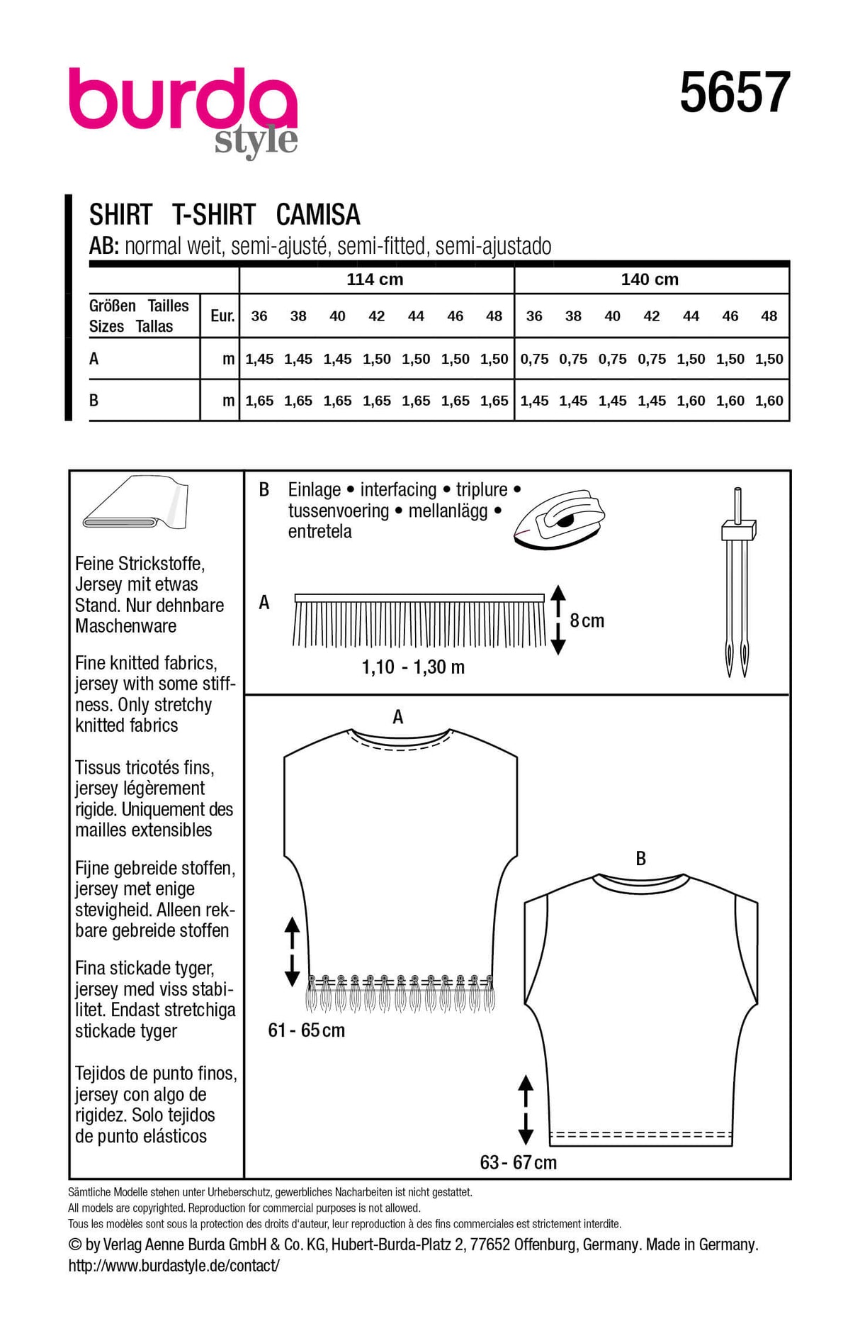Patron Burda 5657 – T-shirt original et top à manches volantées