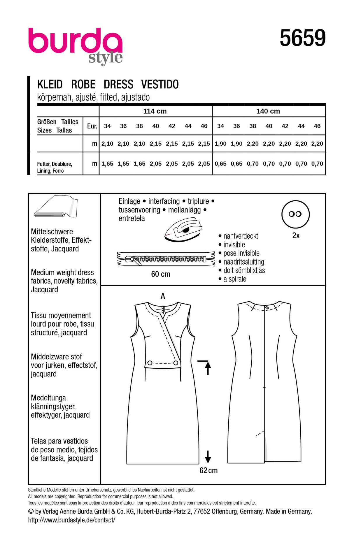 Patron Burda 5659 – Robe cache-cœur femme élégante