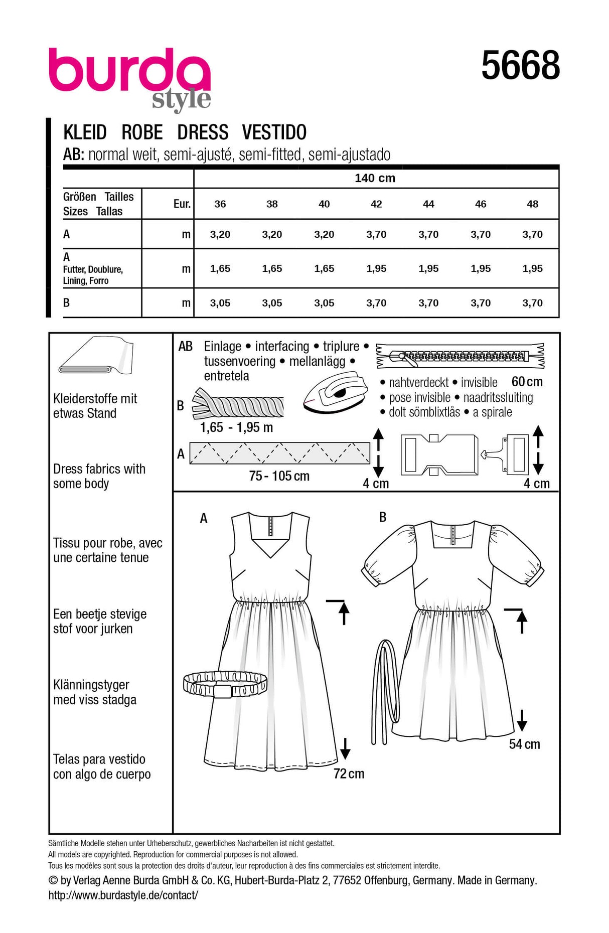 Patron Burda 5668 – Robes femme rétro à manches ballon