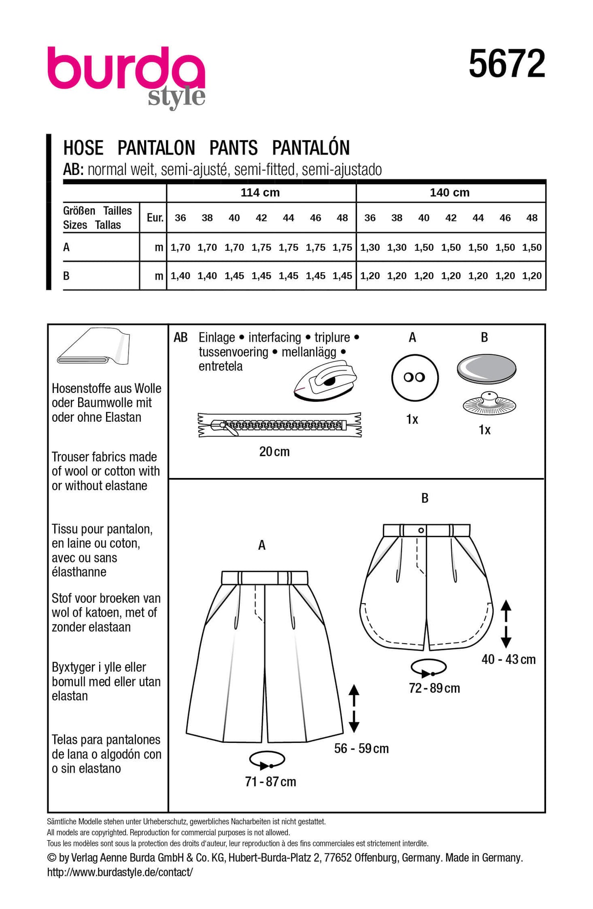 Patron Burda 5672 – Short et bermuda femme élégants