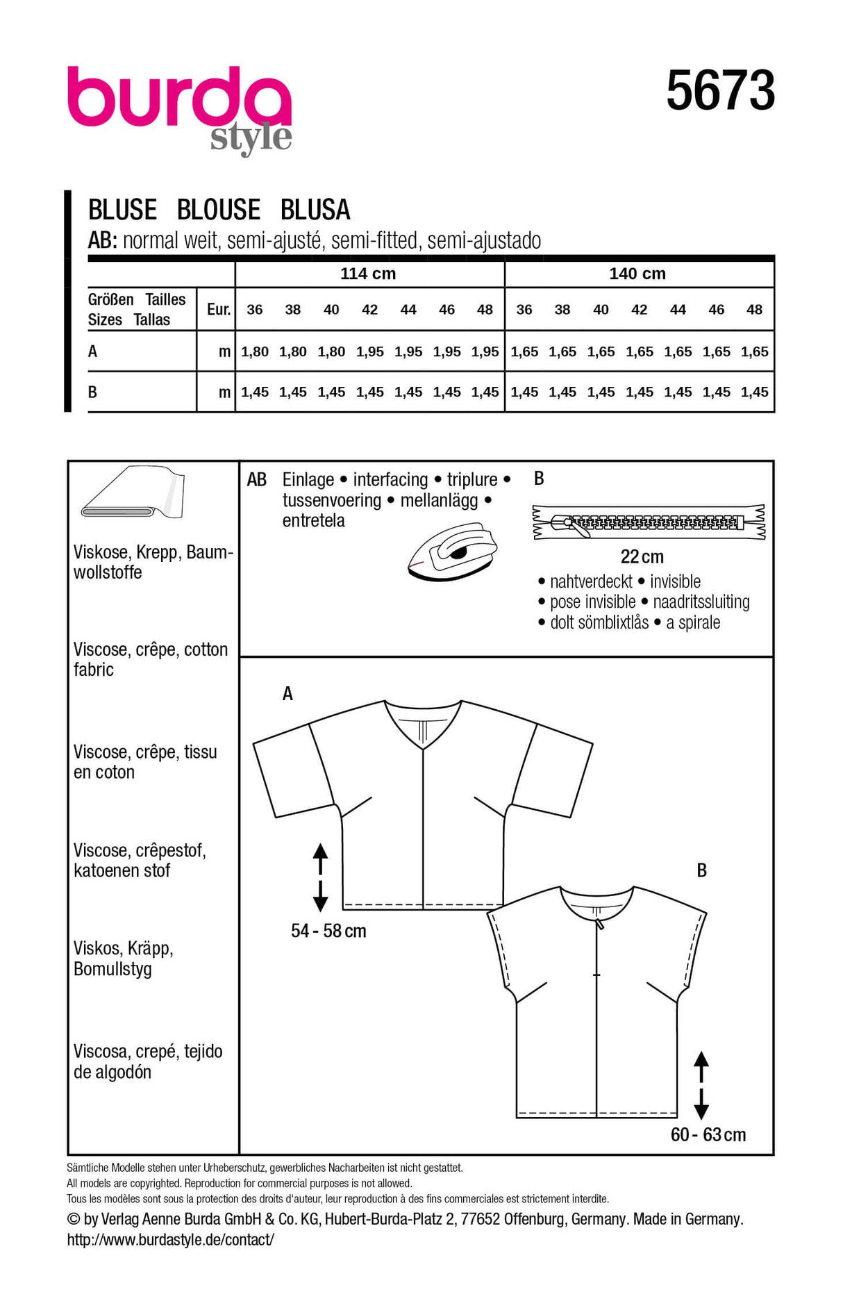 Patron Burda 5673 – Chemisier femme élégant à manches variées