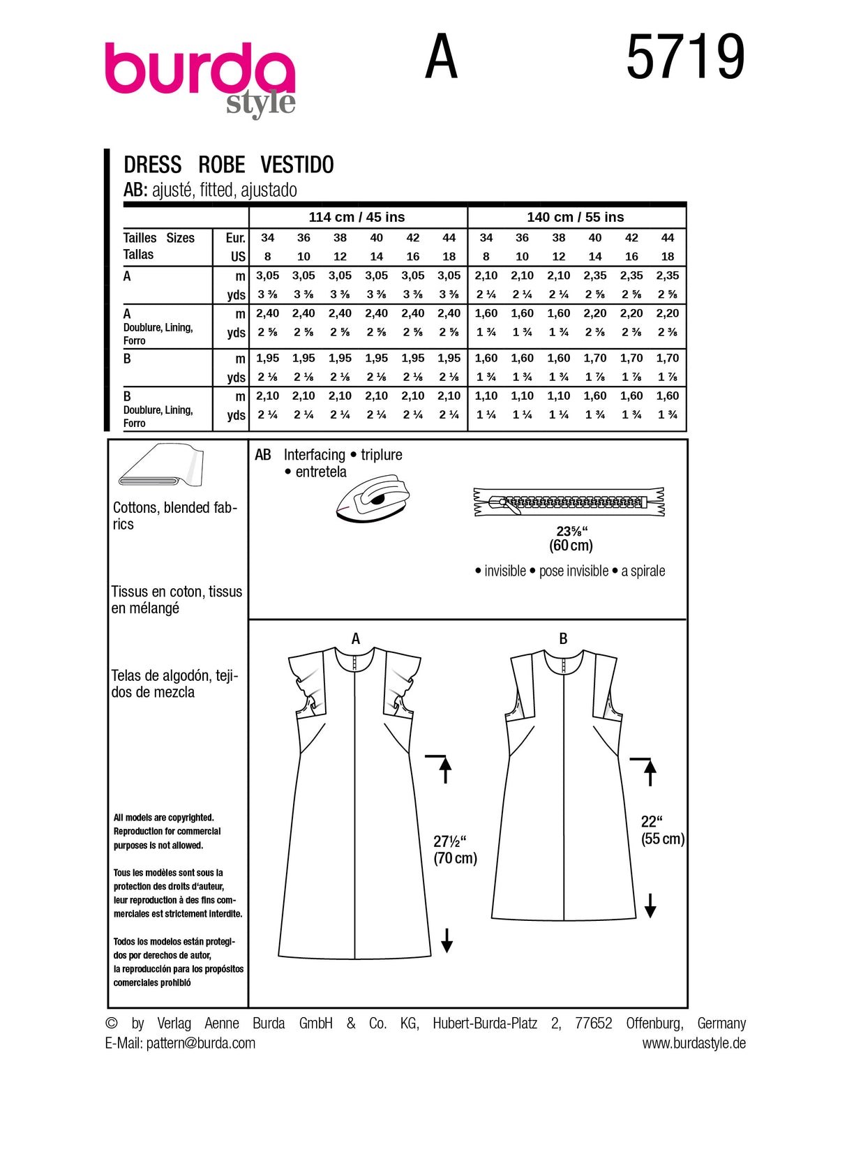Patron Burda n°5719 - Robe