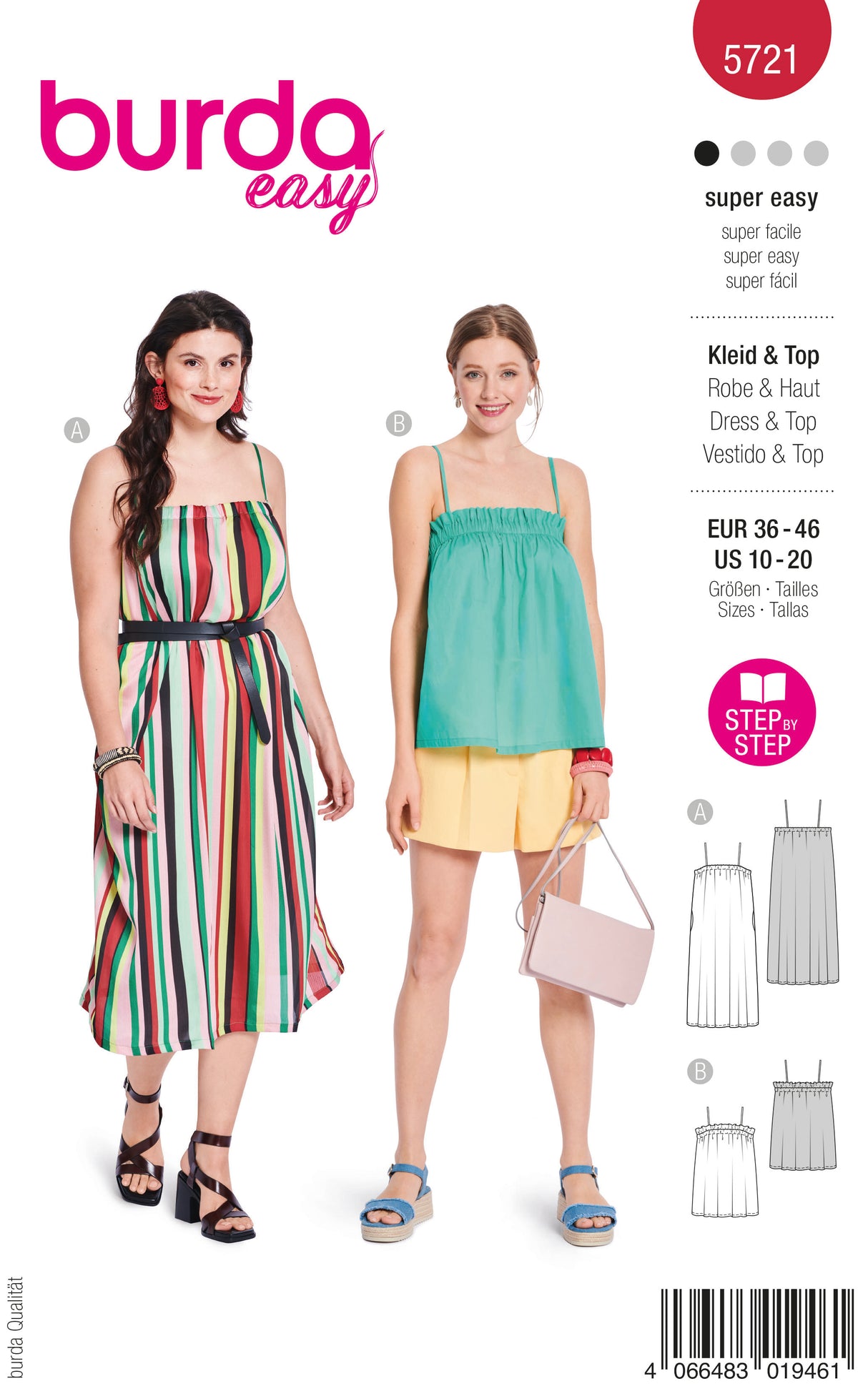 Patron Burda n°5721 - Robe et top à encolure smockée
