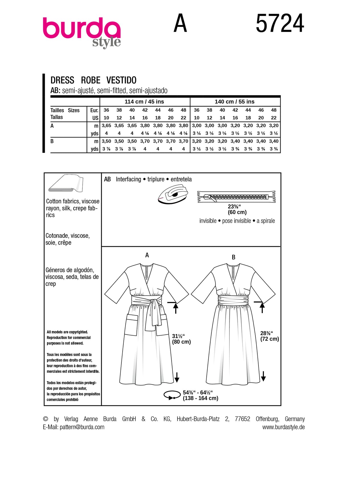 Patron Burda n°5724 - Robe portefeuille midi