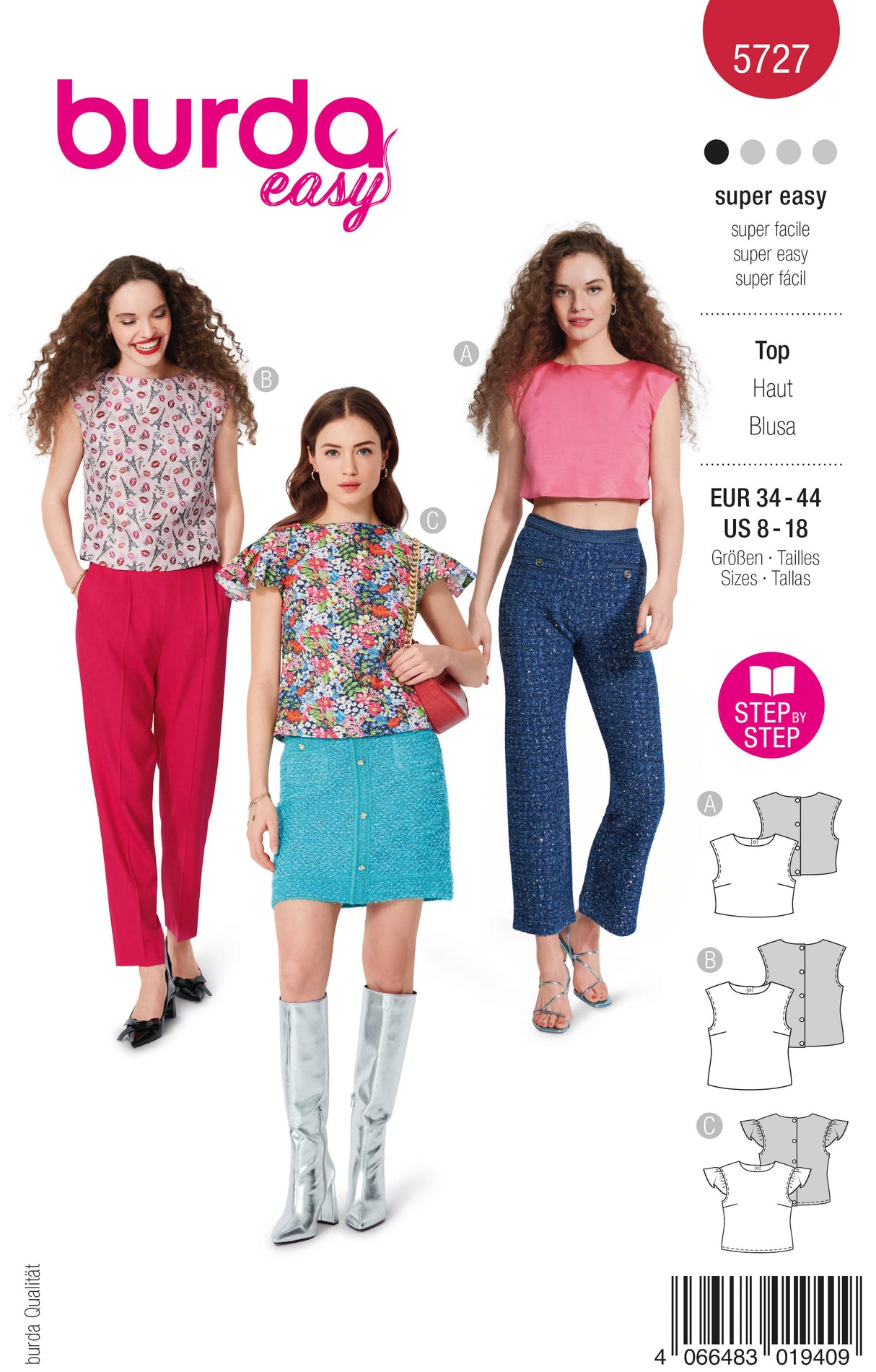 Patron Burda n°5727 - Hauts féminins à décliner