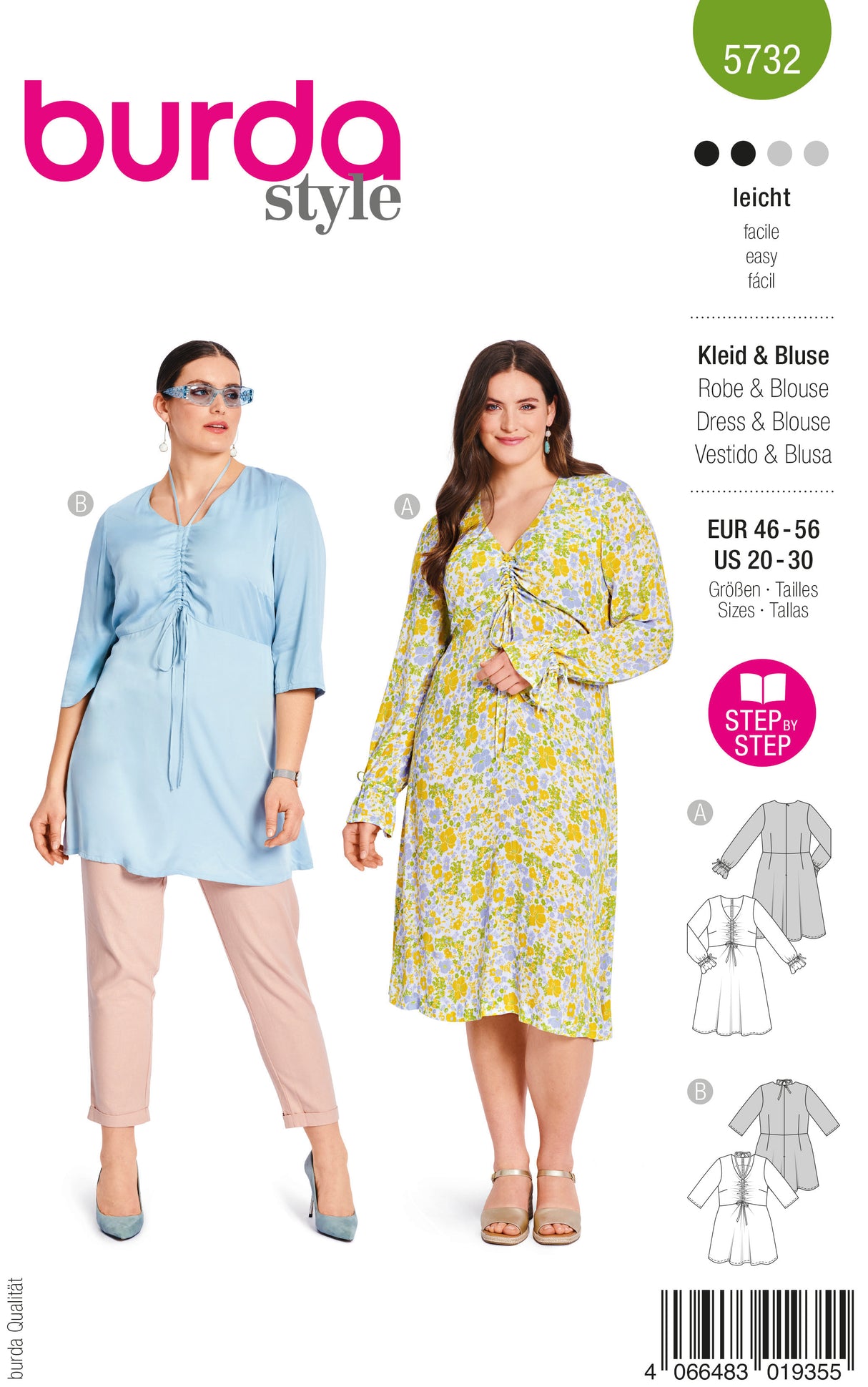 Patron Burda n°5732 – Blouse ou robe froncée à la poitrine