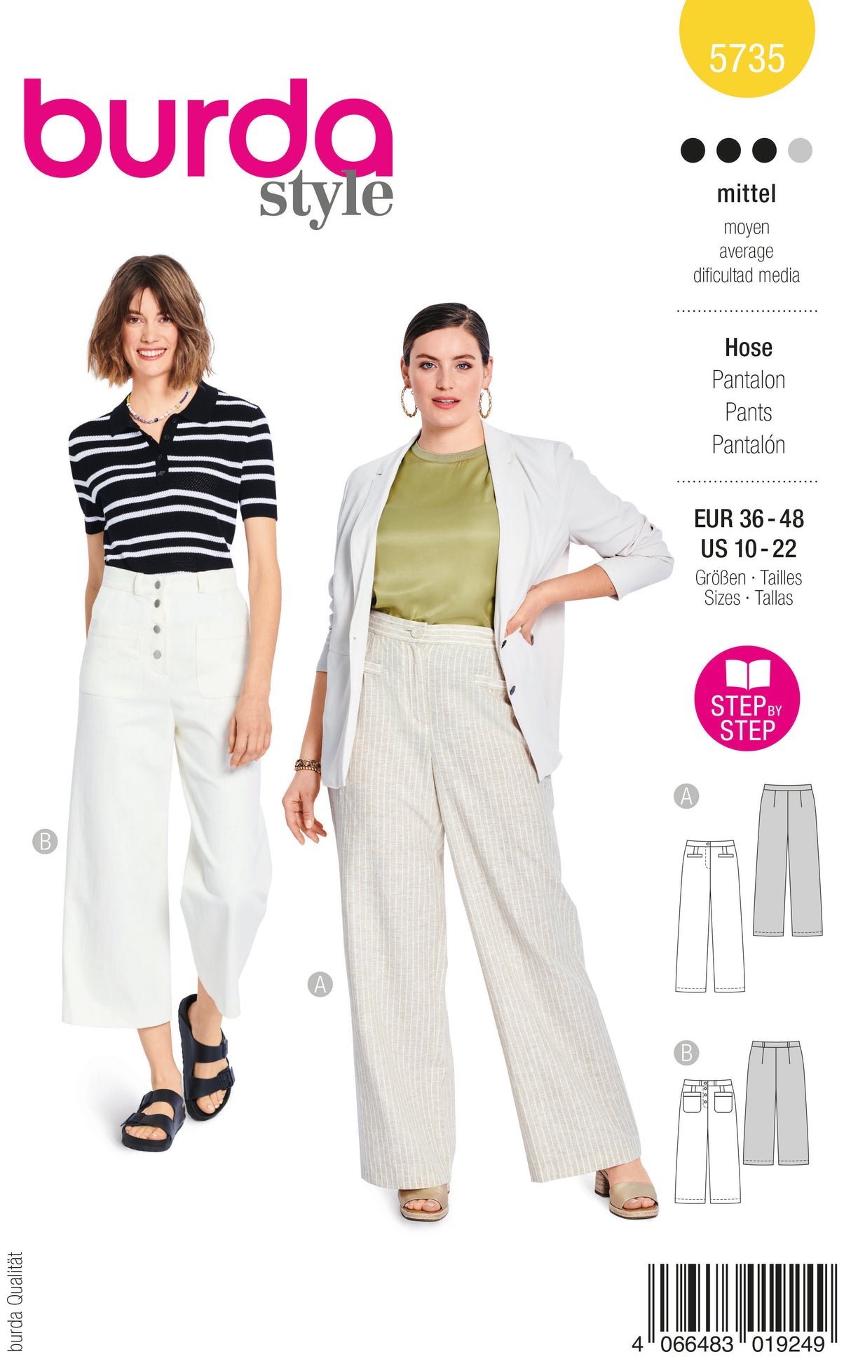 Patron Burda n°5735 – Pantalon droit et jean 7/8