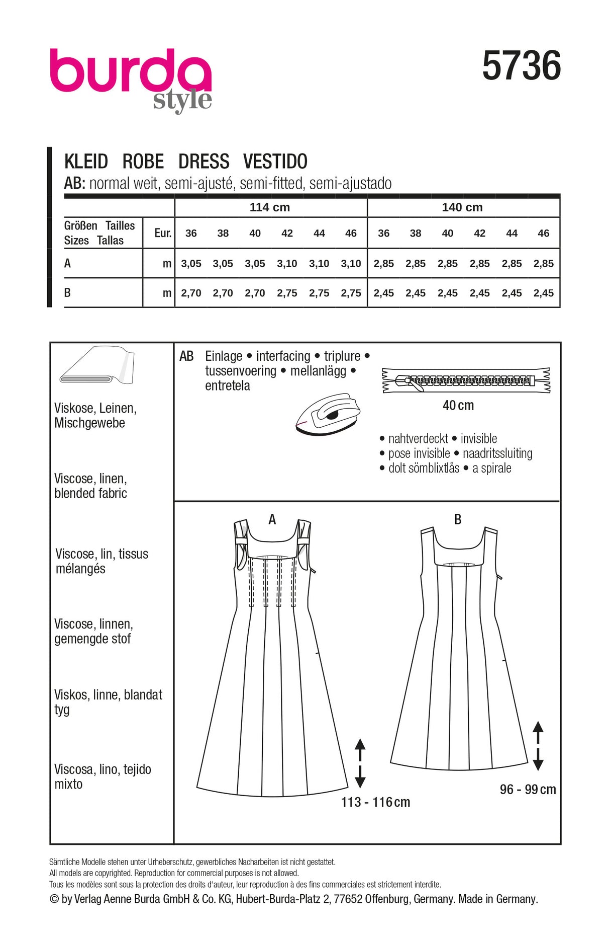 Patron Burda n°5736 – Robe à panneaux et bretelles nouées