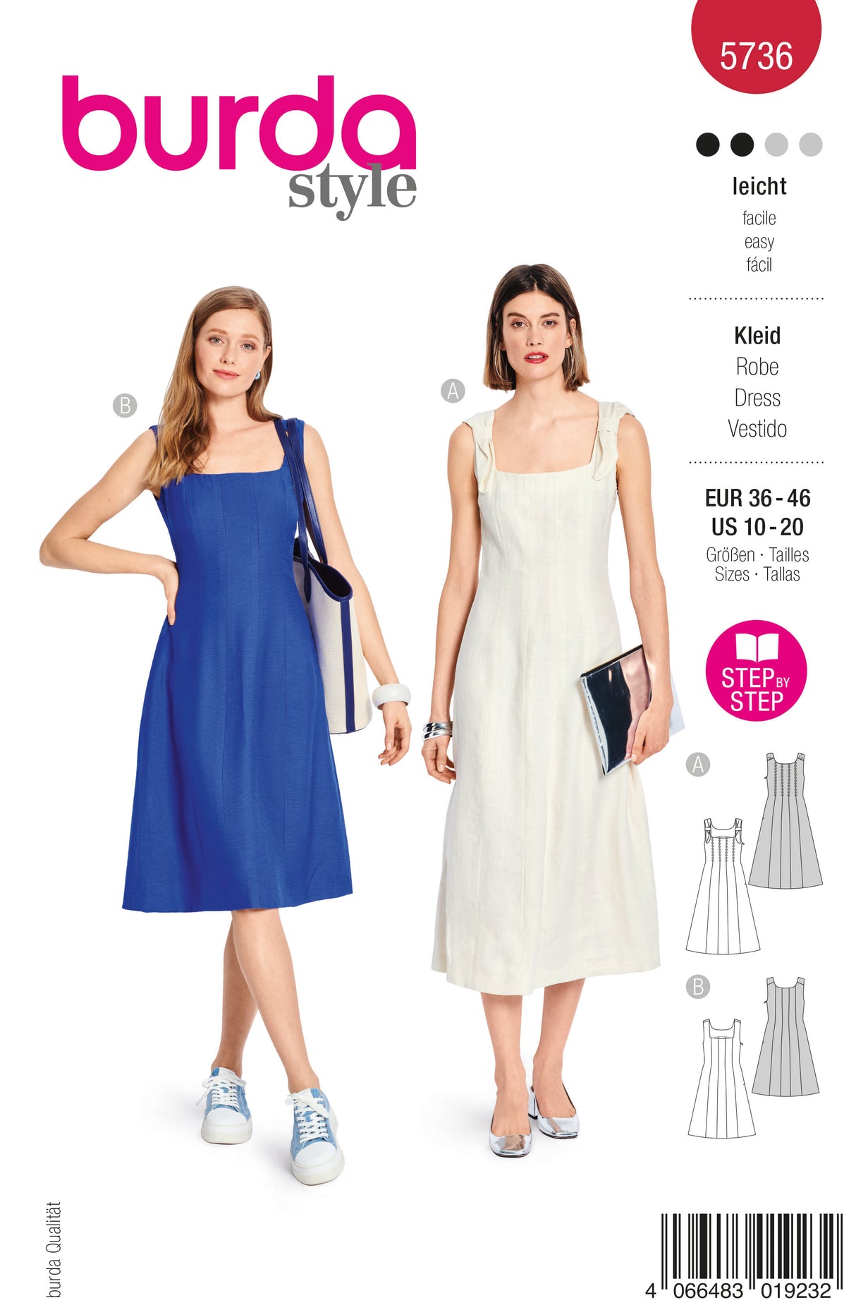Patron Burda n°5736 – Robe à panneaux et bretelles nouées