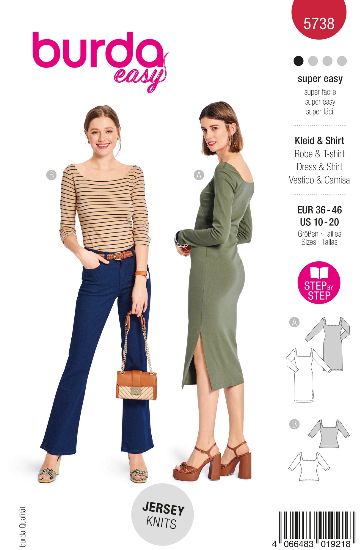 Patron Burda n°5738 – Robe moulante et t-shirt à encolure bateau