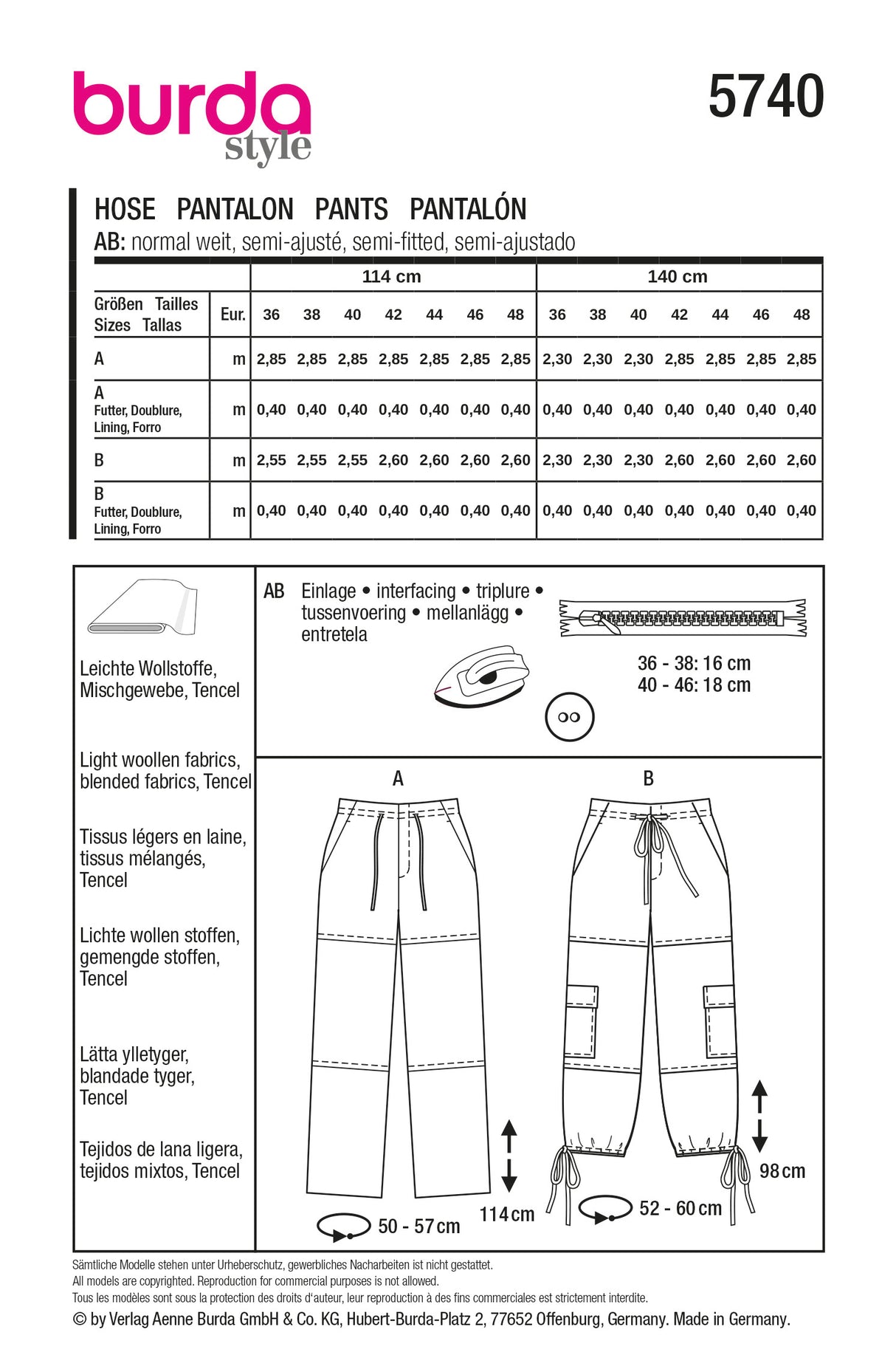 Patron Burda n°5740 – Pantalon à empiècements genoux