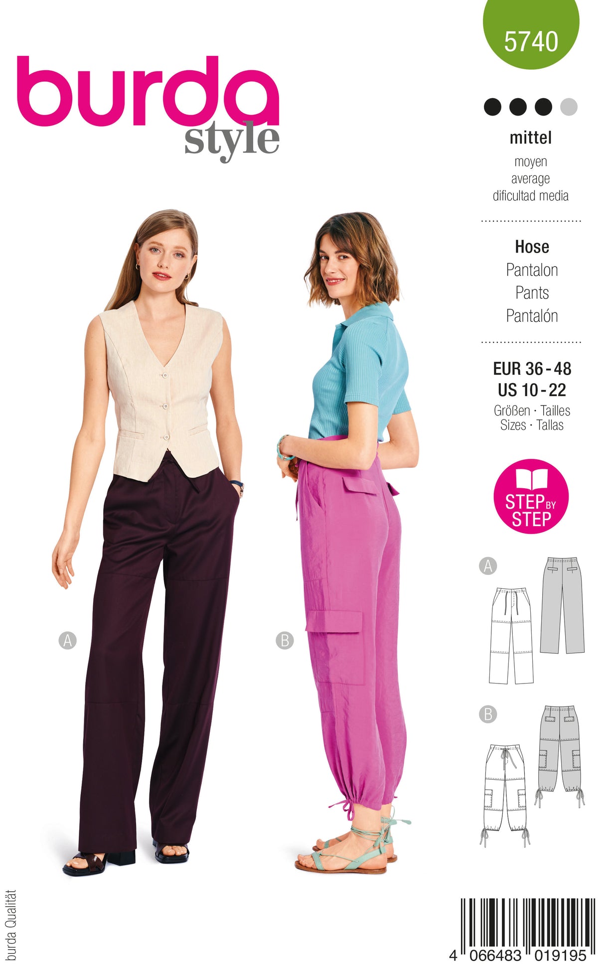 Patron Burda n°5740 – Pantalon à empiècements genoux
