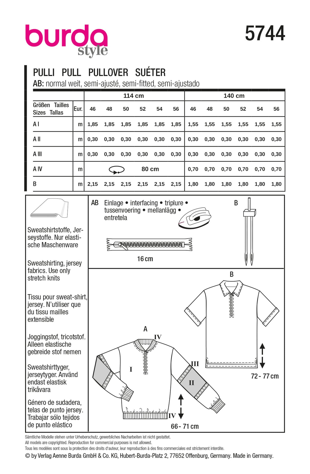 Patron Burda n°5744 – Polo zippé et sweat à empiècements