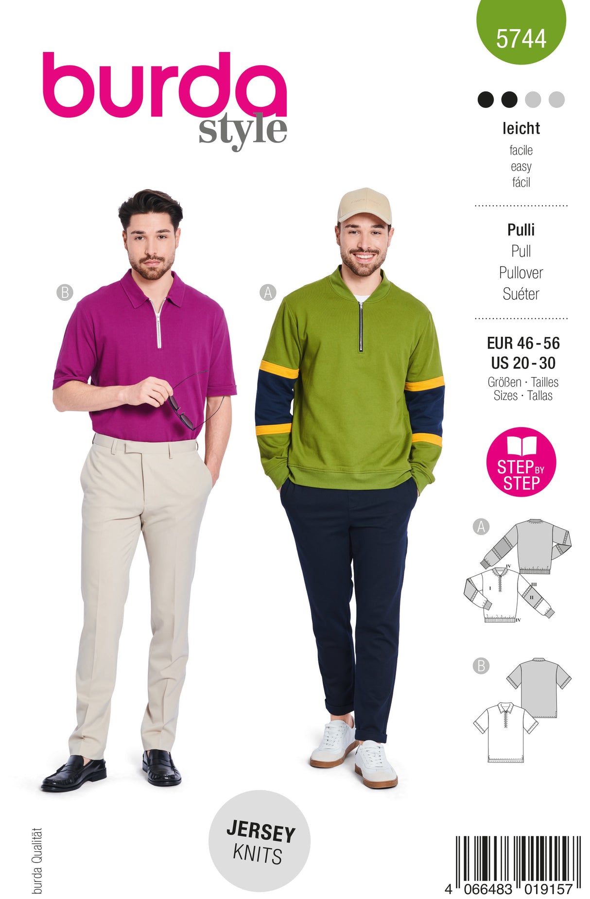 Patron Burda n°5744 – Polo zippé et sweat à empiècements