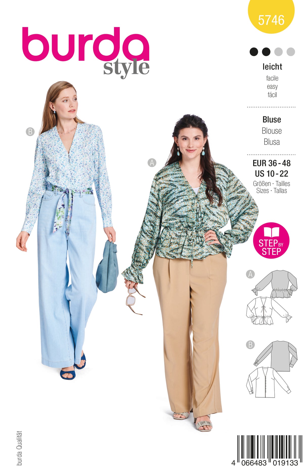 Patron Burda n°5746 – Blouse à col V avec ou sans volants