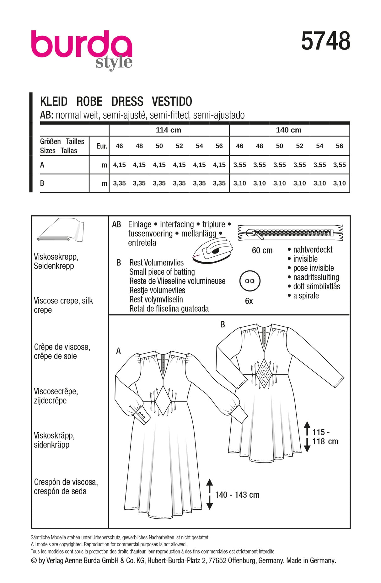 Patron Burda 5748 - Robe