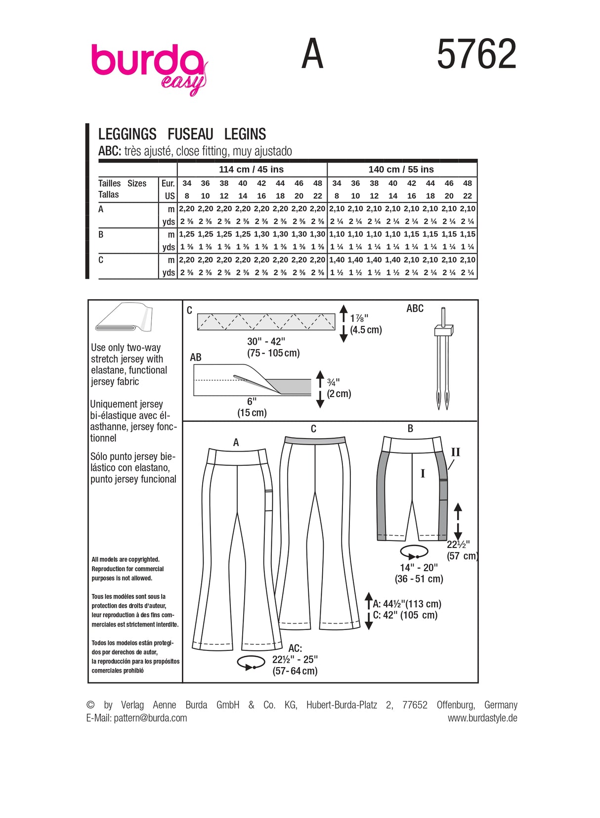 Patron Burda n°5762 – Leggings et Shorts Tendance