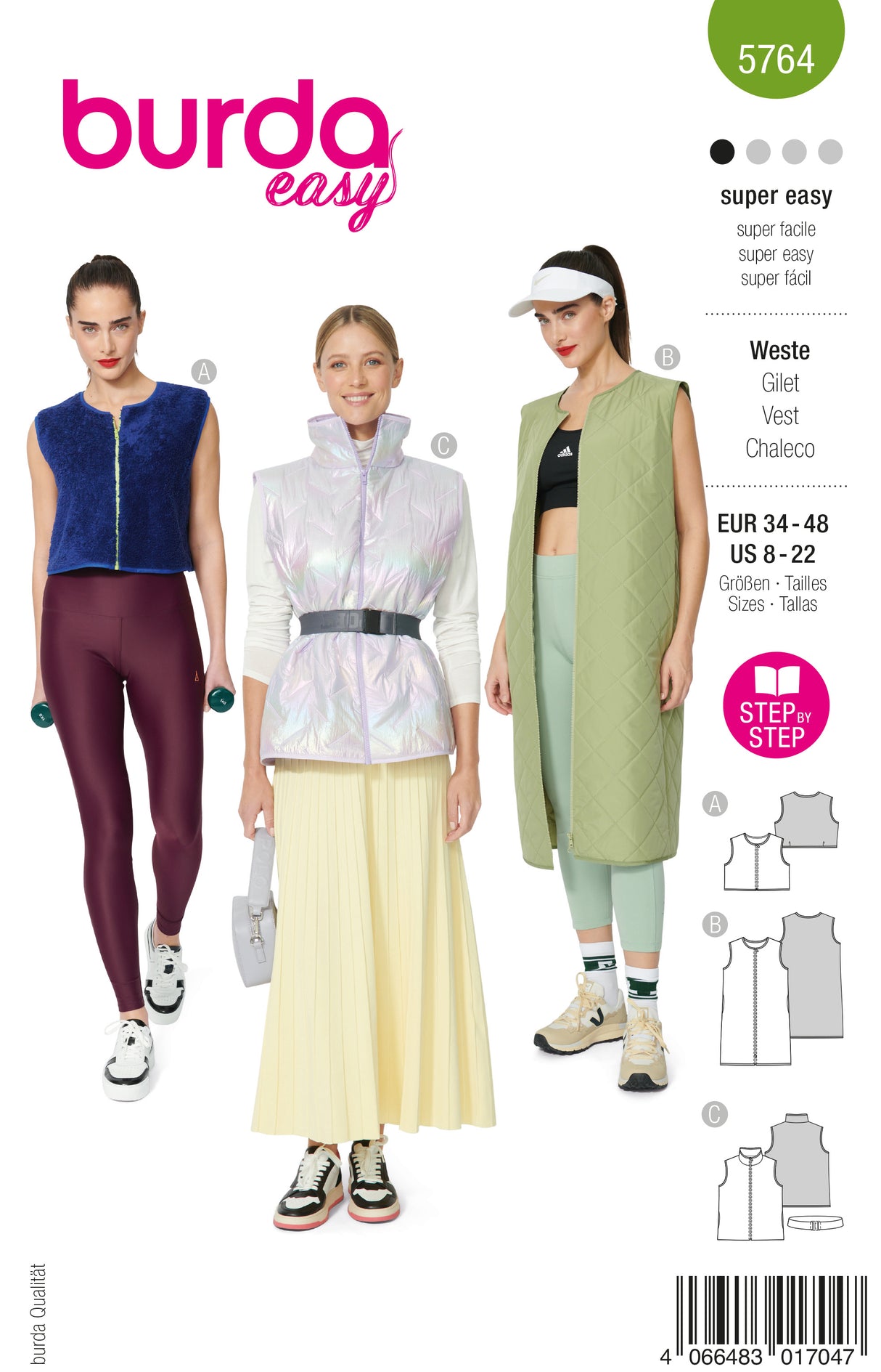 Patron Burda n°5764 – Gilets Matelassés pour Femme