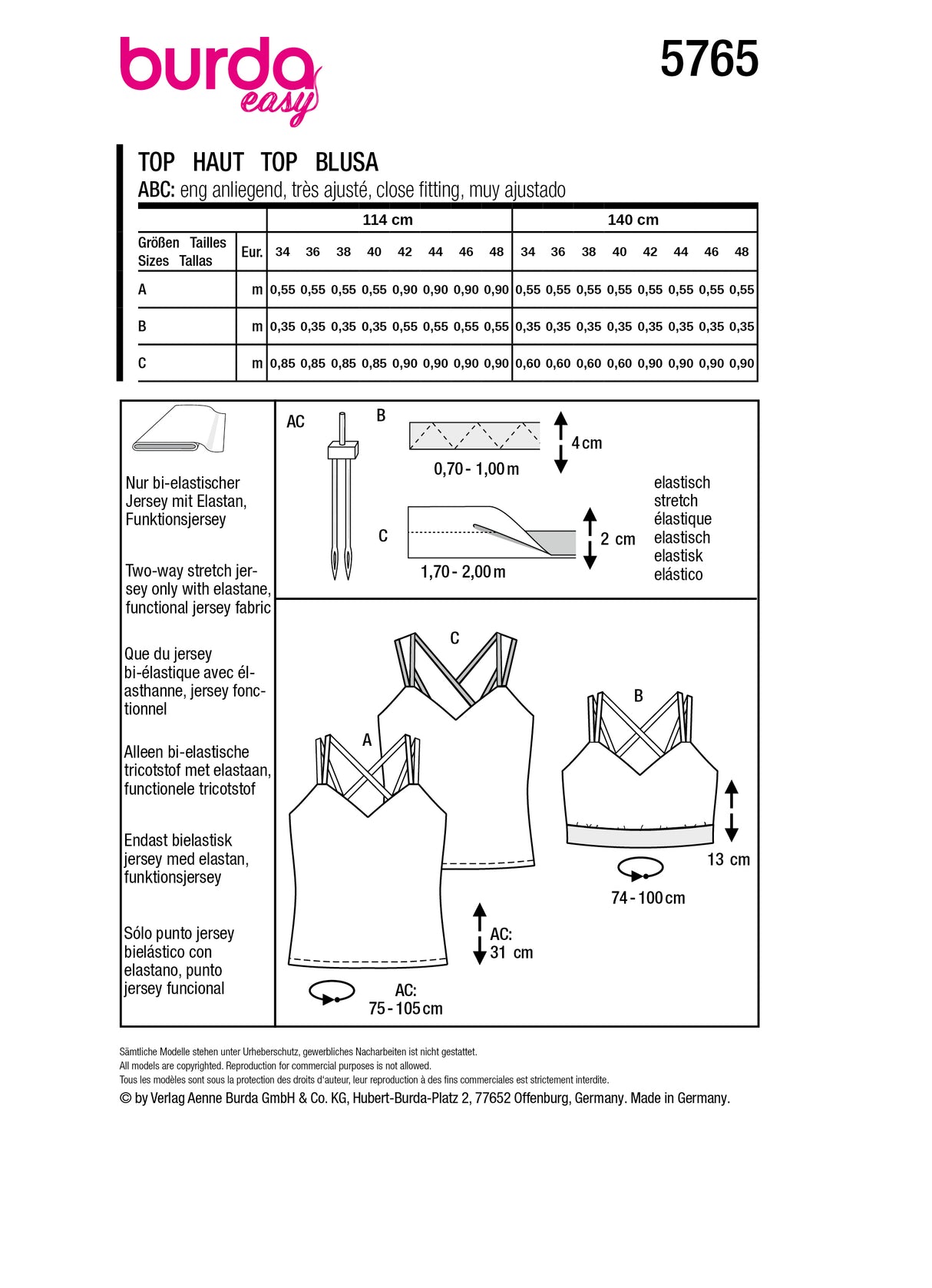 Patron Burda n°5765 – Tops Sportifs pour Femme