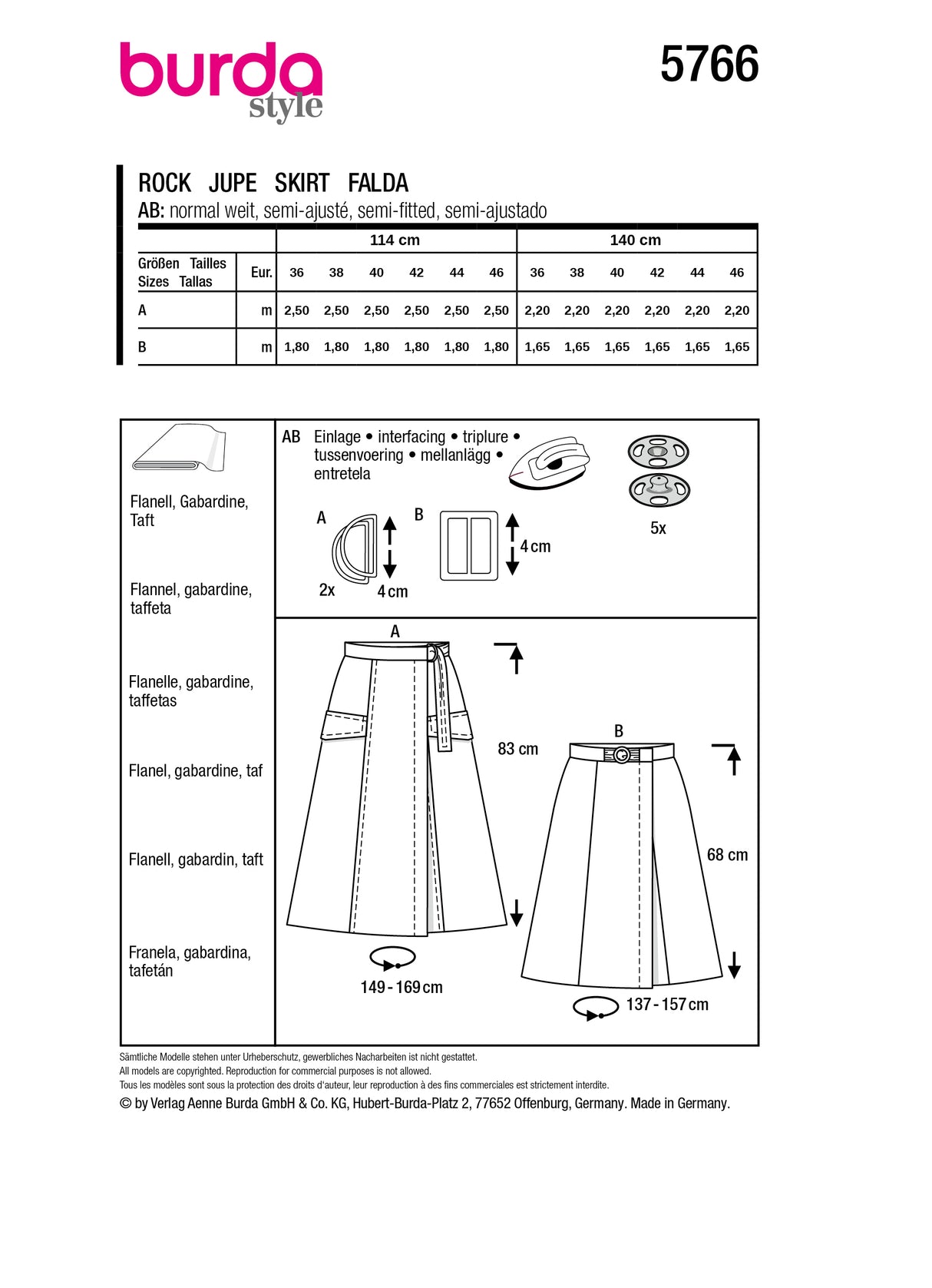 Patron Burda n°5766 – Jupe Élégante avec Ceinture Intégrée