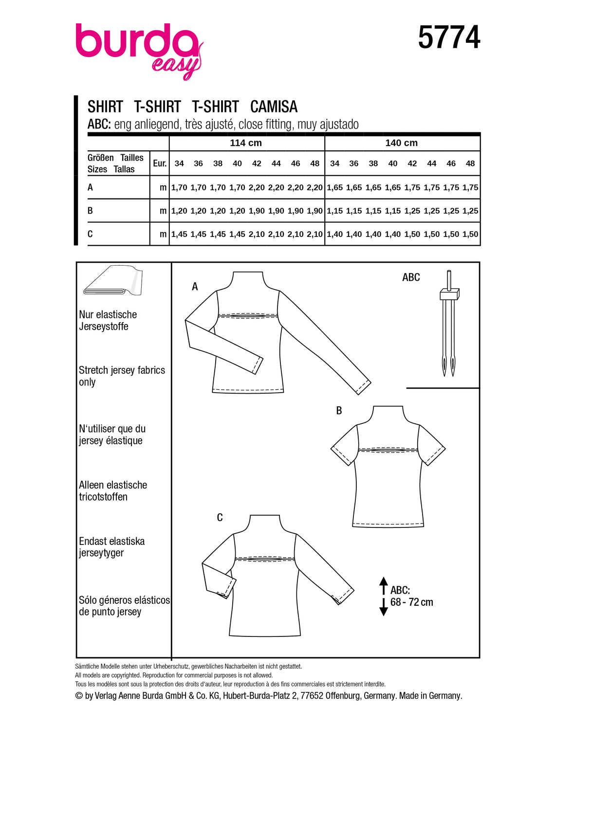 Patron Burda n°5774 – T-shirt à Col Cheminée et Détail Découpé