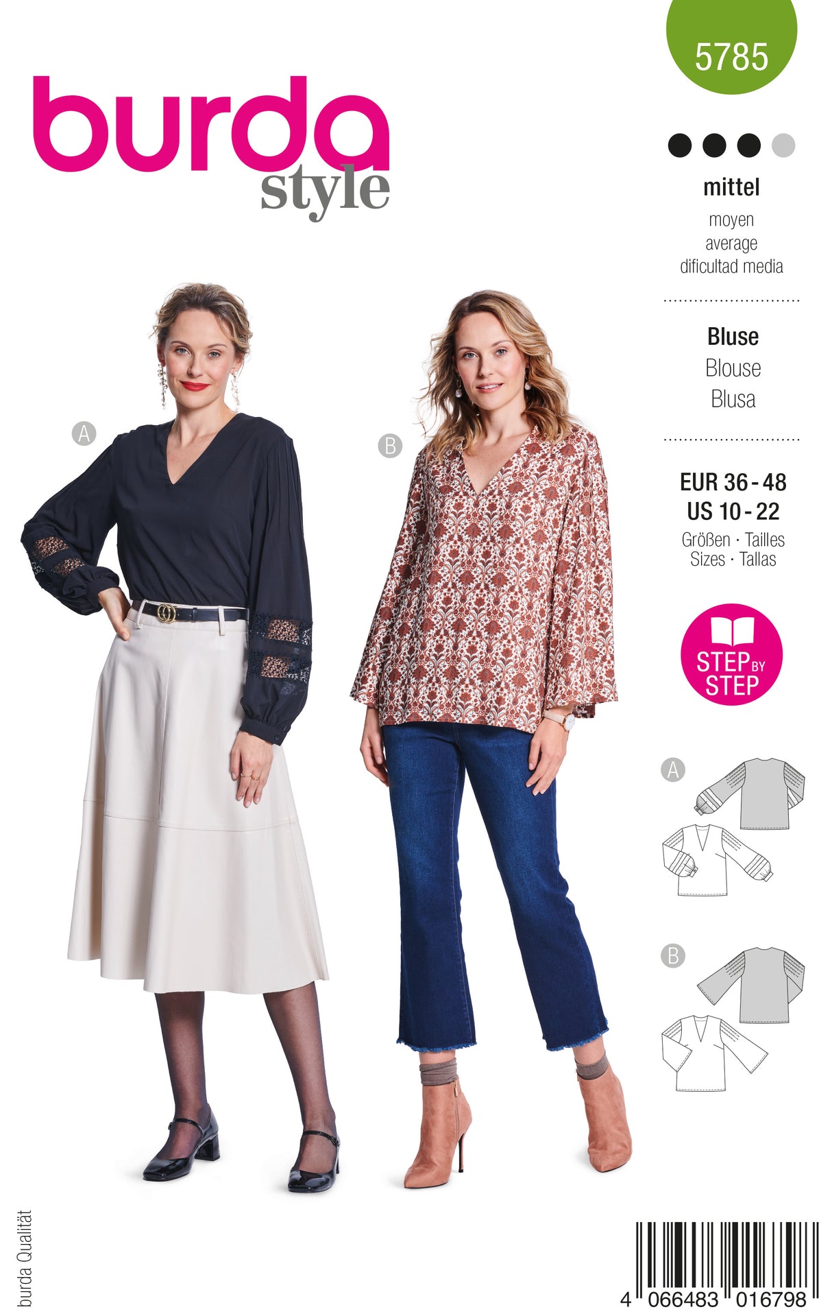 Patron Burda n°5785 – Blouse Élégante avec Manches Plissées